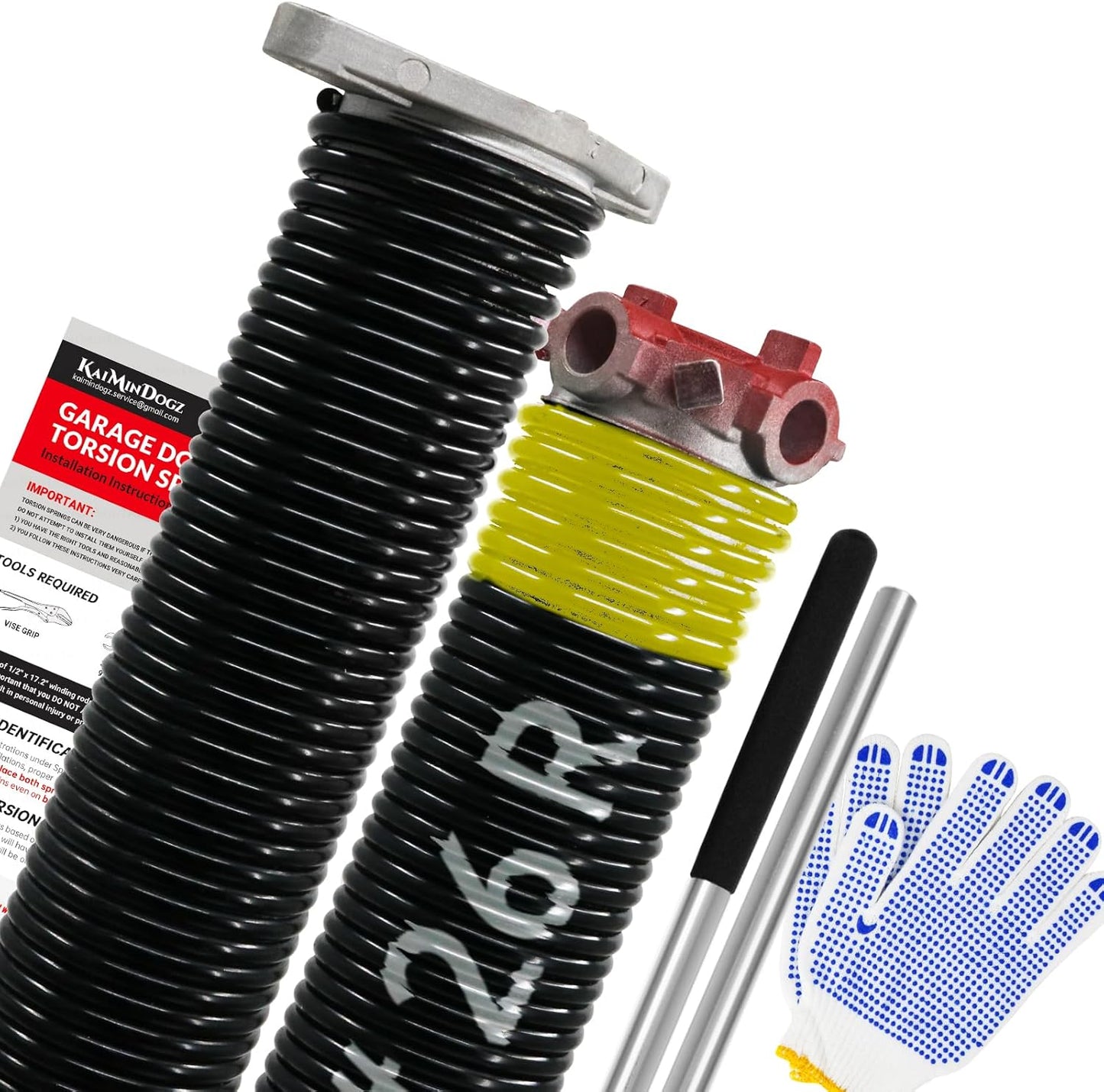 1.75" Garage Door Torsion Springs Set with Winding Bars & Gloves - Black Coated, High Precision, Oil-Free Replacement - 0.207 x 1.75"x 26" - 16,000 Cycles