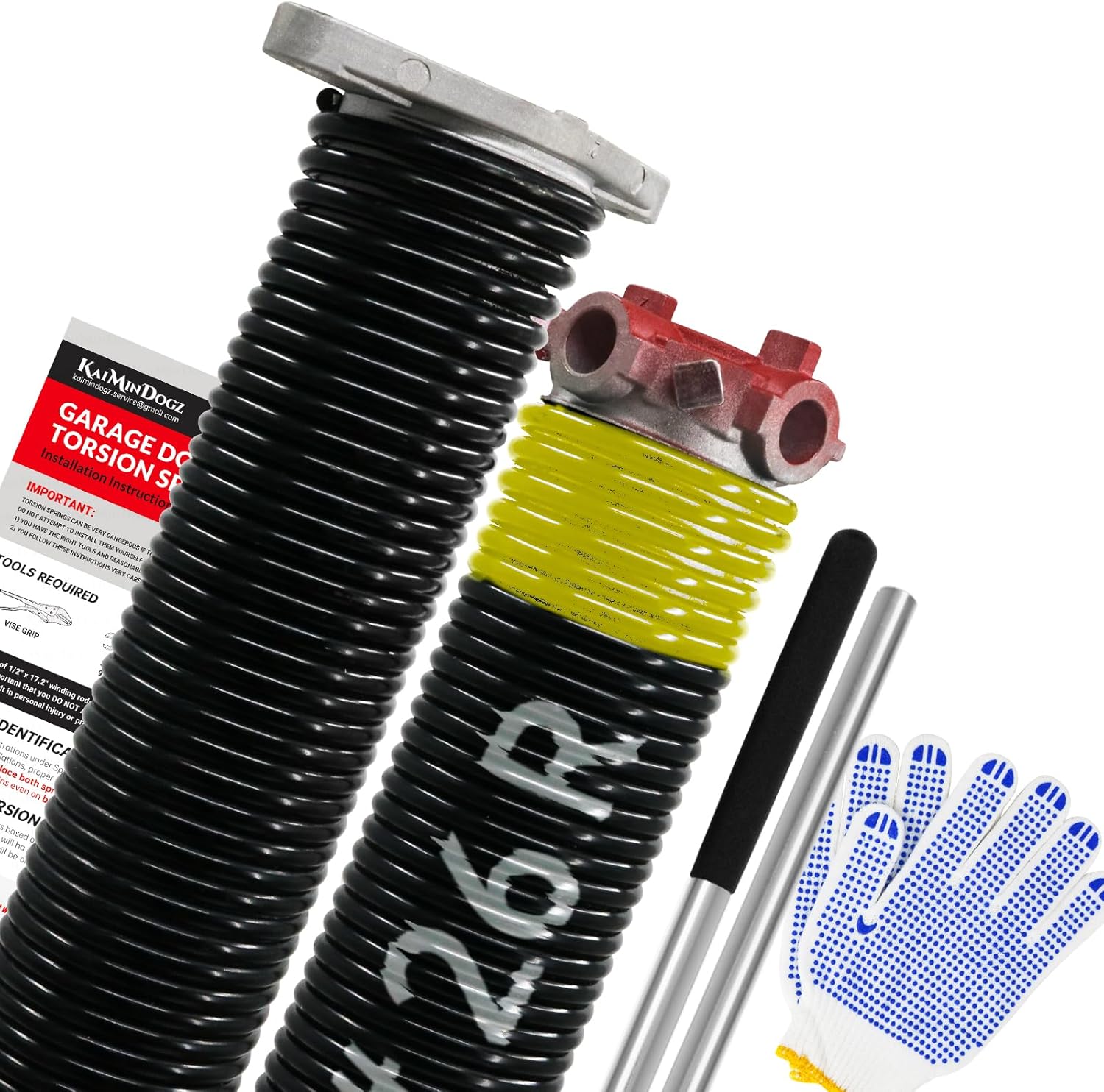 1.75" Garage Door Torsion Springs Set with Winding Bars & Gloves - Black Coated, High Precision, Oil-Free Replacement - 0.207 x 1.75"x 26" - 16,000 Cycles