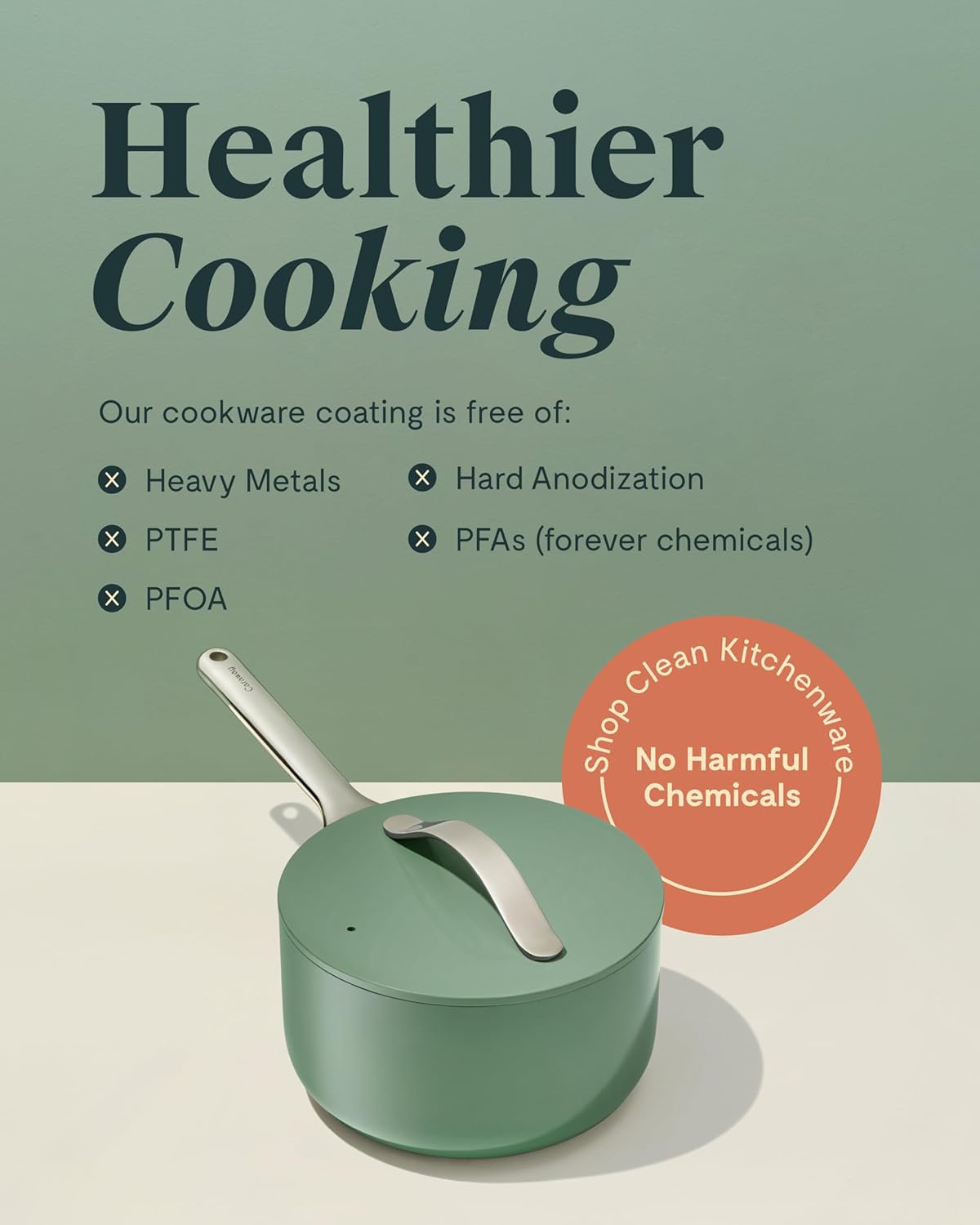 1.75 qt Caraway Ceramic Sauce Pan with Lid - Nonstick, PTFE & PFOA Free - Oven Safe, All Stovetops - Gray