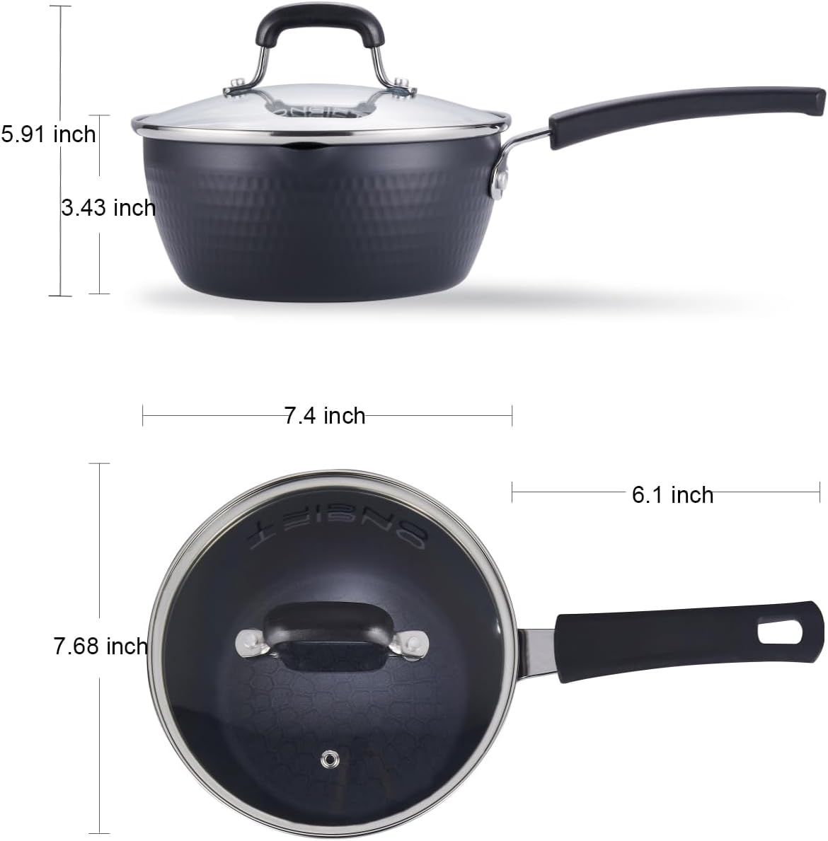 1.75QT Nonstick Sauce Pan with Lid and Pour Spouts - Handy Yukihira Sauce Pot for Cooking Soups, Noodles, and Hot Milk