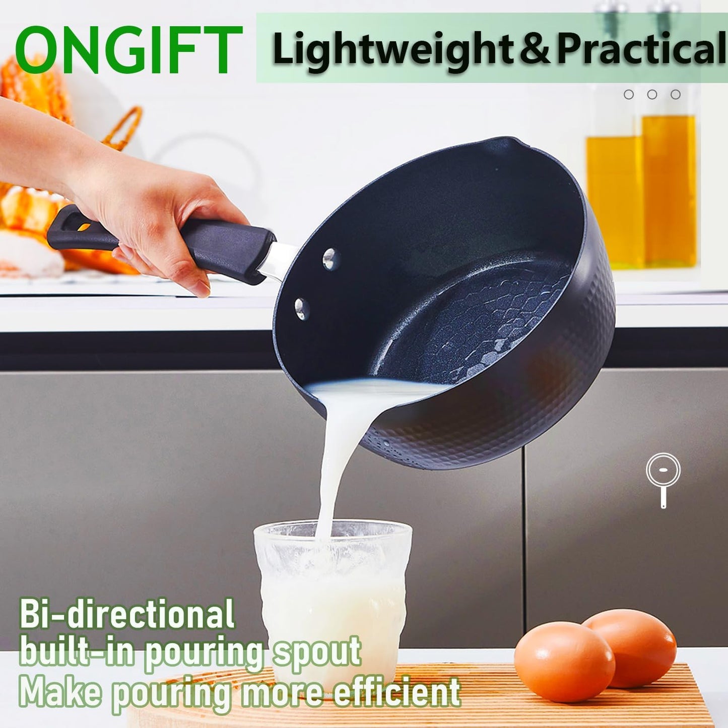 1.75QT Nonstick Sauce Pan with Lid and Pour Spouts - Handy Yukihira Sauce Pot for Cooking Soups, Noodles, and Hot Milk