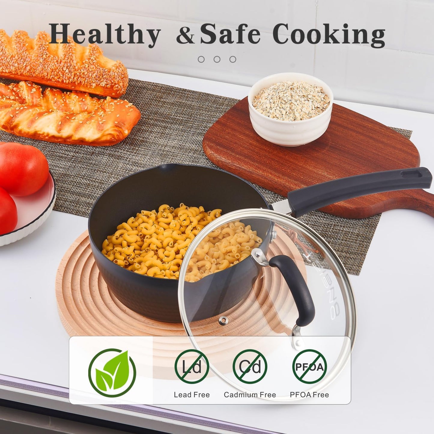 1.75QT Nonstick Sauce Pan with Lid and Pour Spouts - Handy Yukihira Sauce Pot for Cooking Soups, Noodles, and Hot Milk