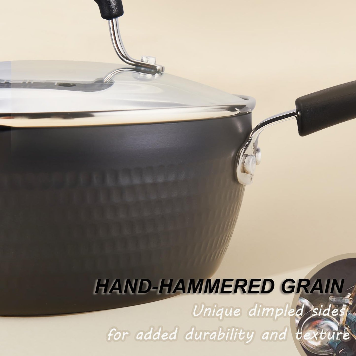 1.75QT Nonstick Sauce Pan with Lid and Pour Spouts - Handy Yukihira Sauce Pot for Cooking Soups, Noodles, and Hot Milk