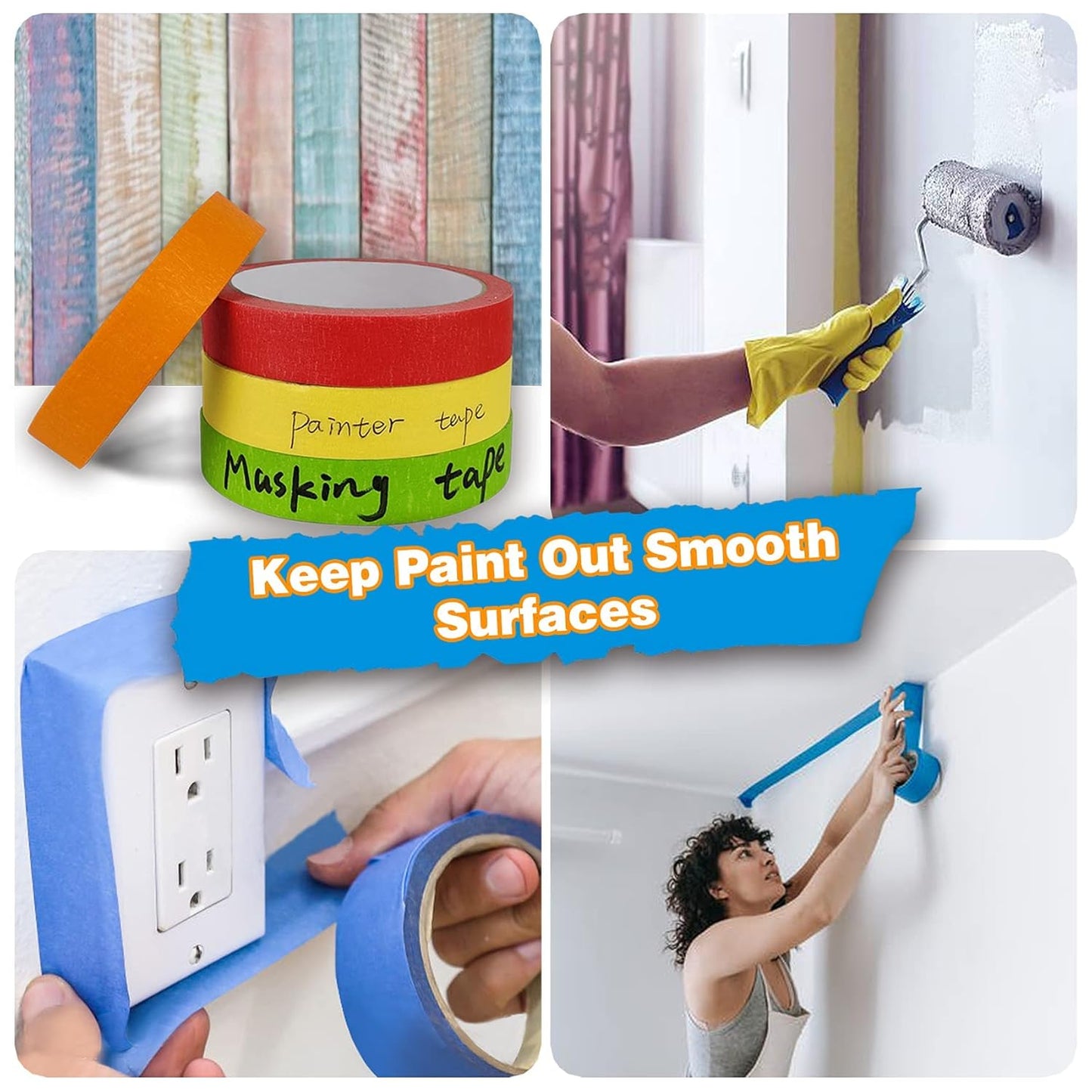 176 Yards Thin Painters Tape Variety Pack - 8 Rolls 1/8, 1/4, 1/2 inch Width for Masking, Pinstriping, DIY Art - Easy to Use for Large Projects