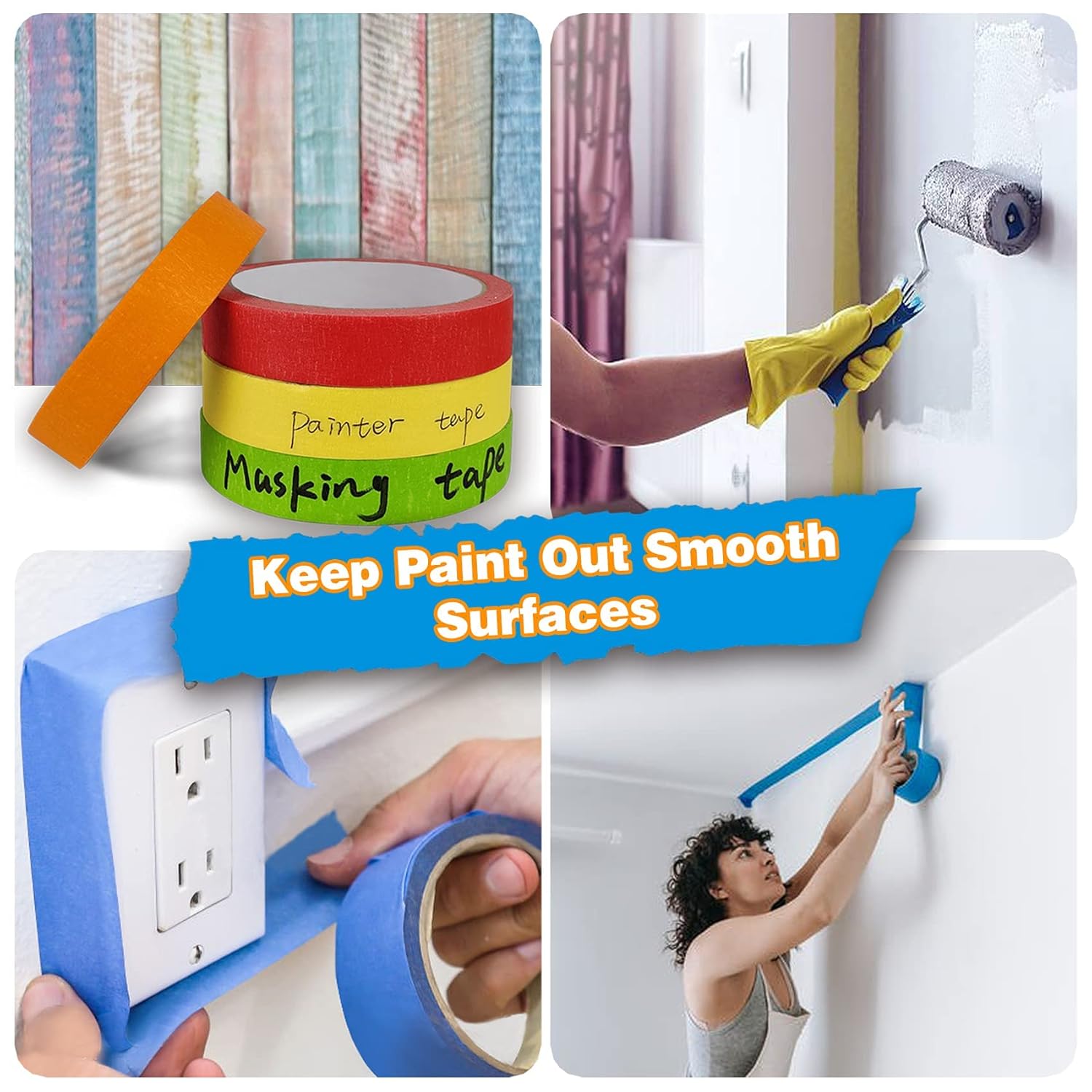 176 Yards Thin Painters Tape Variety Pack - 8 Rolls 1/8, 1/4, 1/2 inch Width for Masking, Pinstriping, DIY Art - Easy to Use for Large Projects