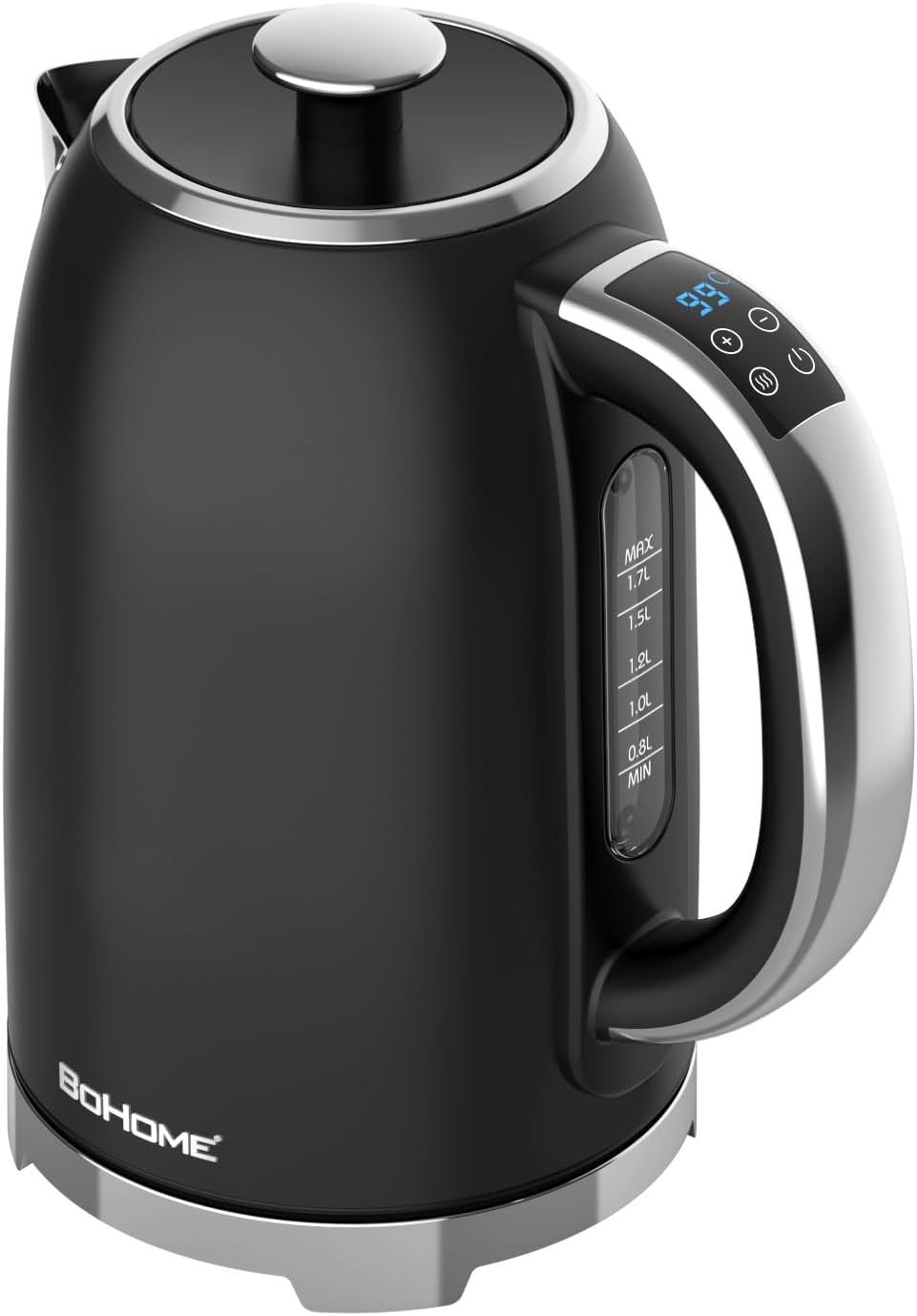 1.7L BOHOME Electric Kettle - 1500W Stainless Steel Hot Water Kettle for Coffee & Tea - Digital Touch Panel, Keep Warm, Auto Shutoff, BPA-Free - Black