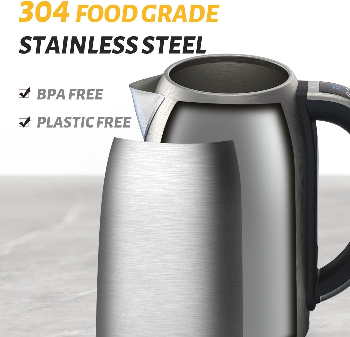 1.7L BOHOME Electric Kettle - 1500W Stainless Steel Hot Water Kettle for Coffee & Tea - Digital Touch Panel, Keep Warm, Auto Shutoff, BPA-Free - Black