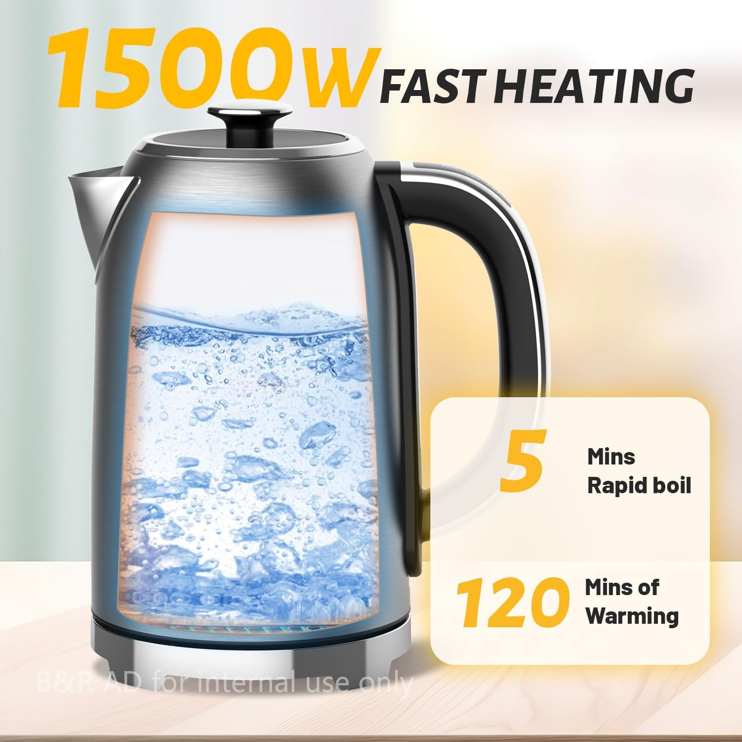 1.7L BOHOME Electric Kettle - 1500W Stainless Steel Hot Water Kettle for Coffee & Tea - Digital Touch Panel, Keep Warm, Auto Shutoff, BPA-Free - Black