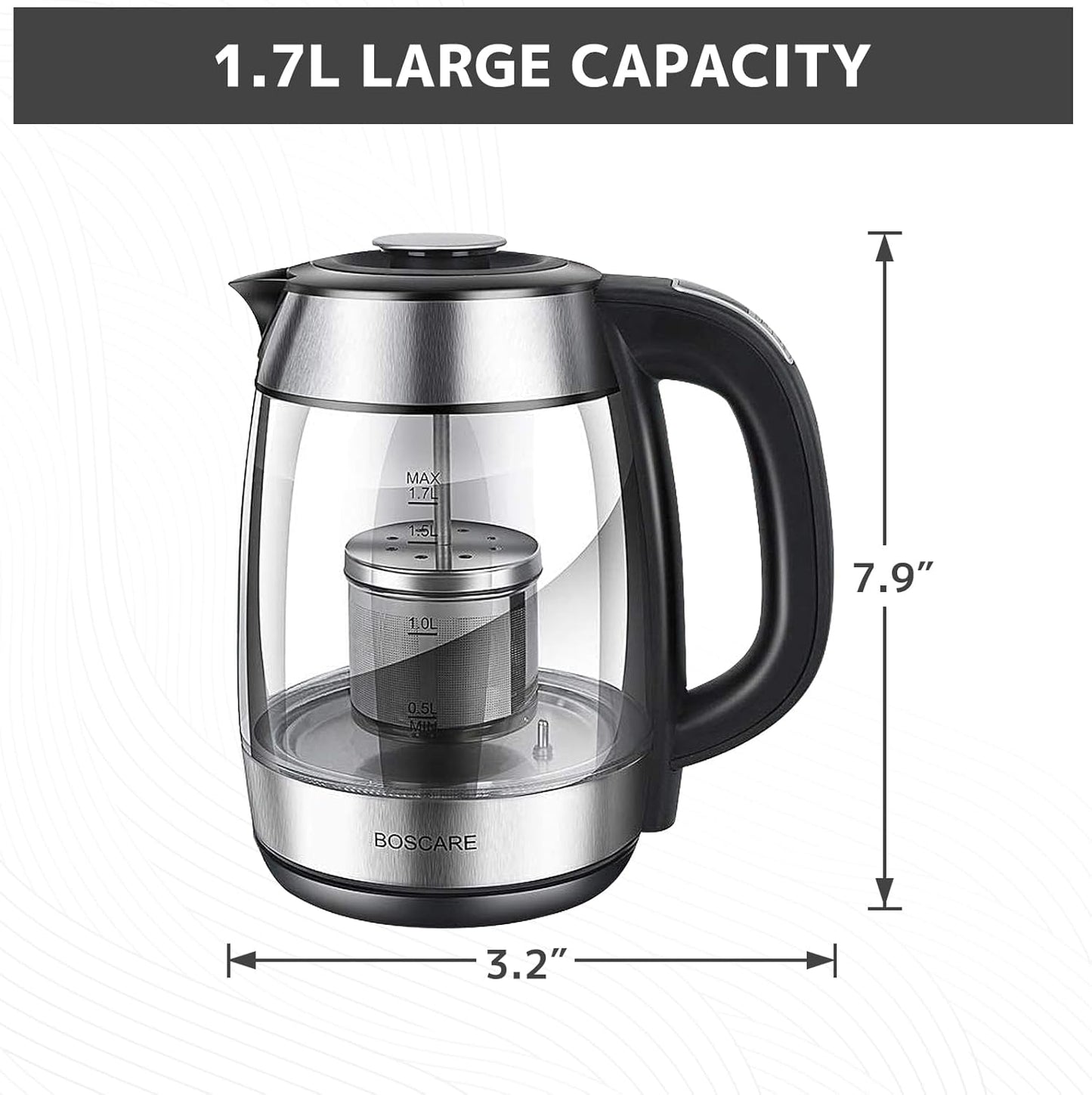 1.7L Electric Glass Kettle with 1500W Fast Boiling & Tea Infuser