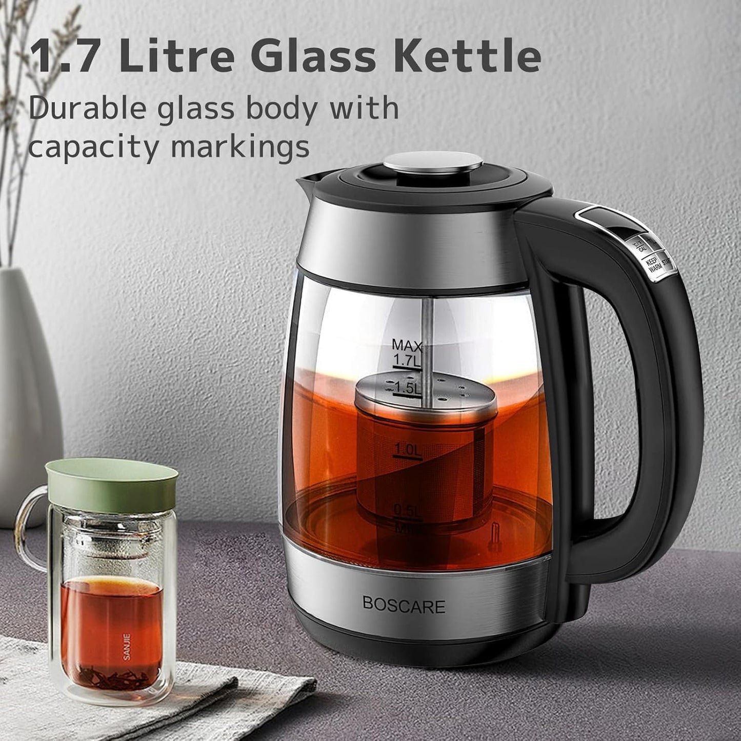 1.7L Electric Glass Kettle with 1500W Fast Boiling & Tea Infuser