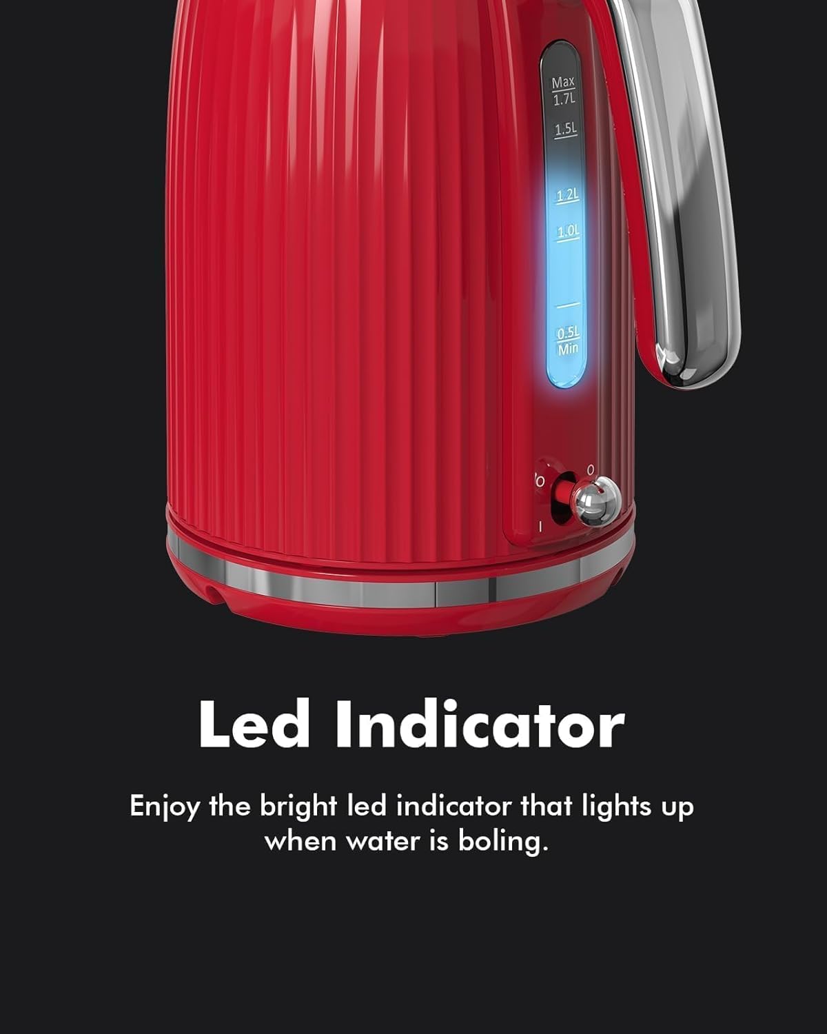 1.7L Electric Kettle with Quick Boil, 1500W, BPA-Free, Auto Shut Off, Boil Dry Protection, Easy Clean, Red