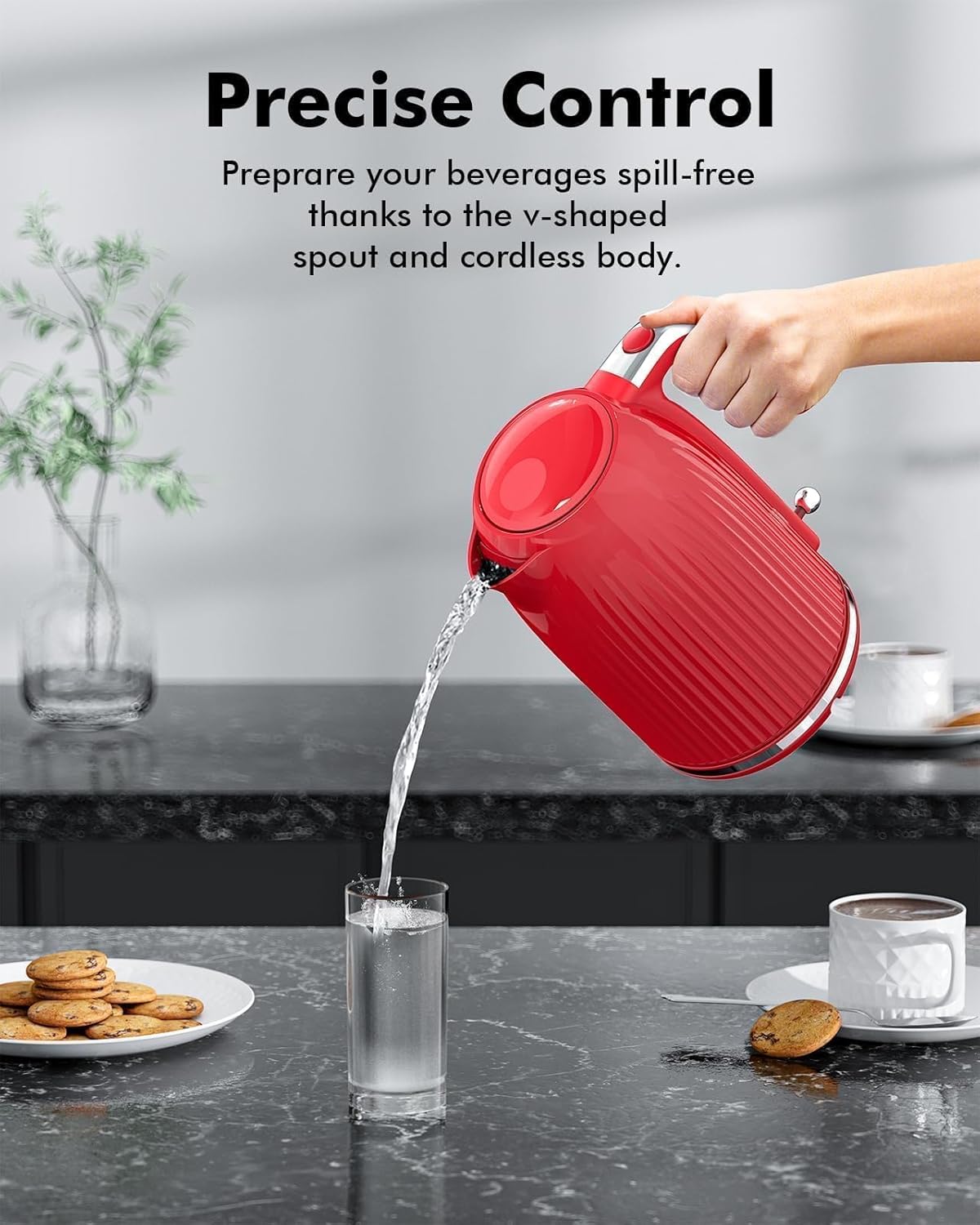 1.7L Electric Kettle with Quick Boil, 1500W, BPA-Free, Auto Shut Off, Boil Dry Protection, Easy Clean, Red