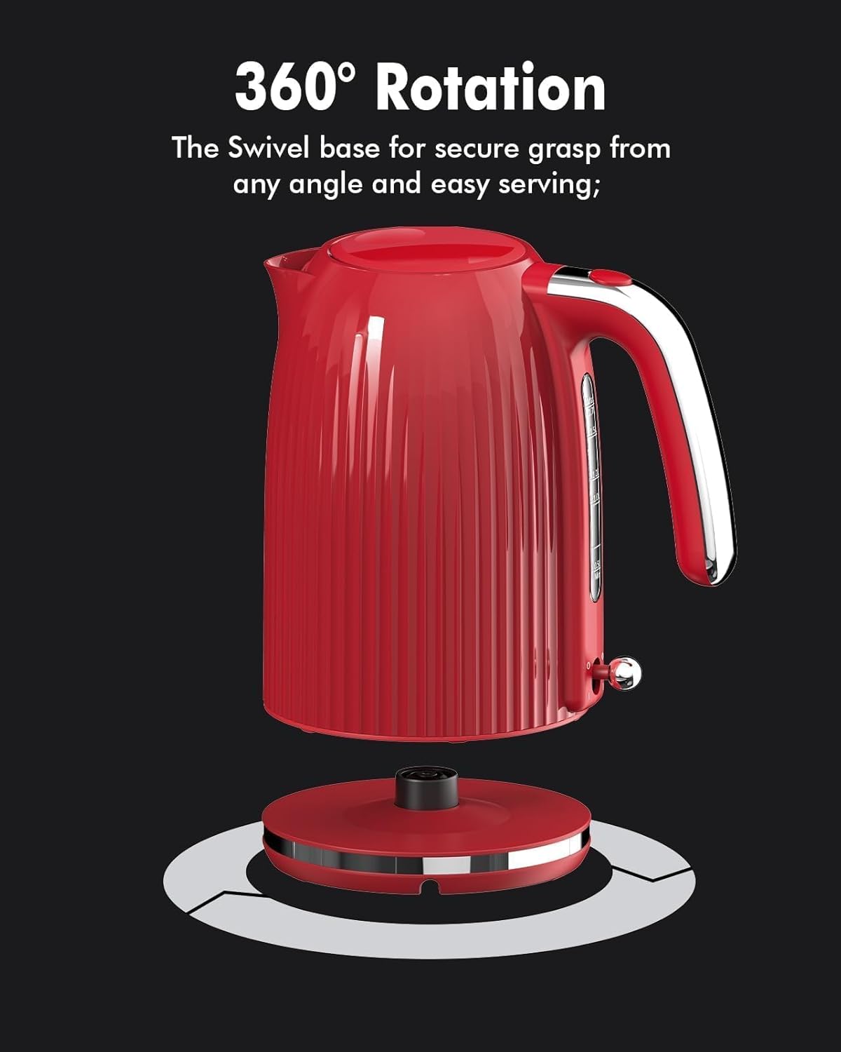 1.7L Electric Kettle with Quick Boil, 1500W, BPA-Free, Auto Shut Off, Boil Dry Protection, Easy Clean, Red