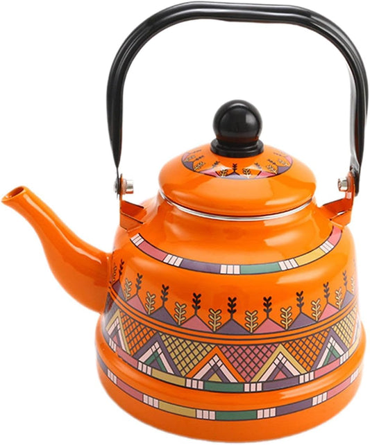 1.7L Enamel Tea Kettle Pot - Easy to Carry & Fill Water Jug for Kitchen Decor - Red/Orange Enamelware Boiling Pot for Home
