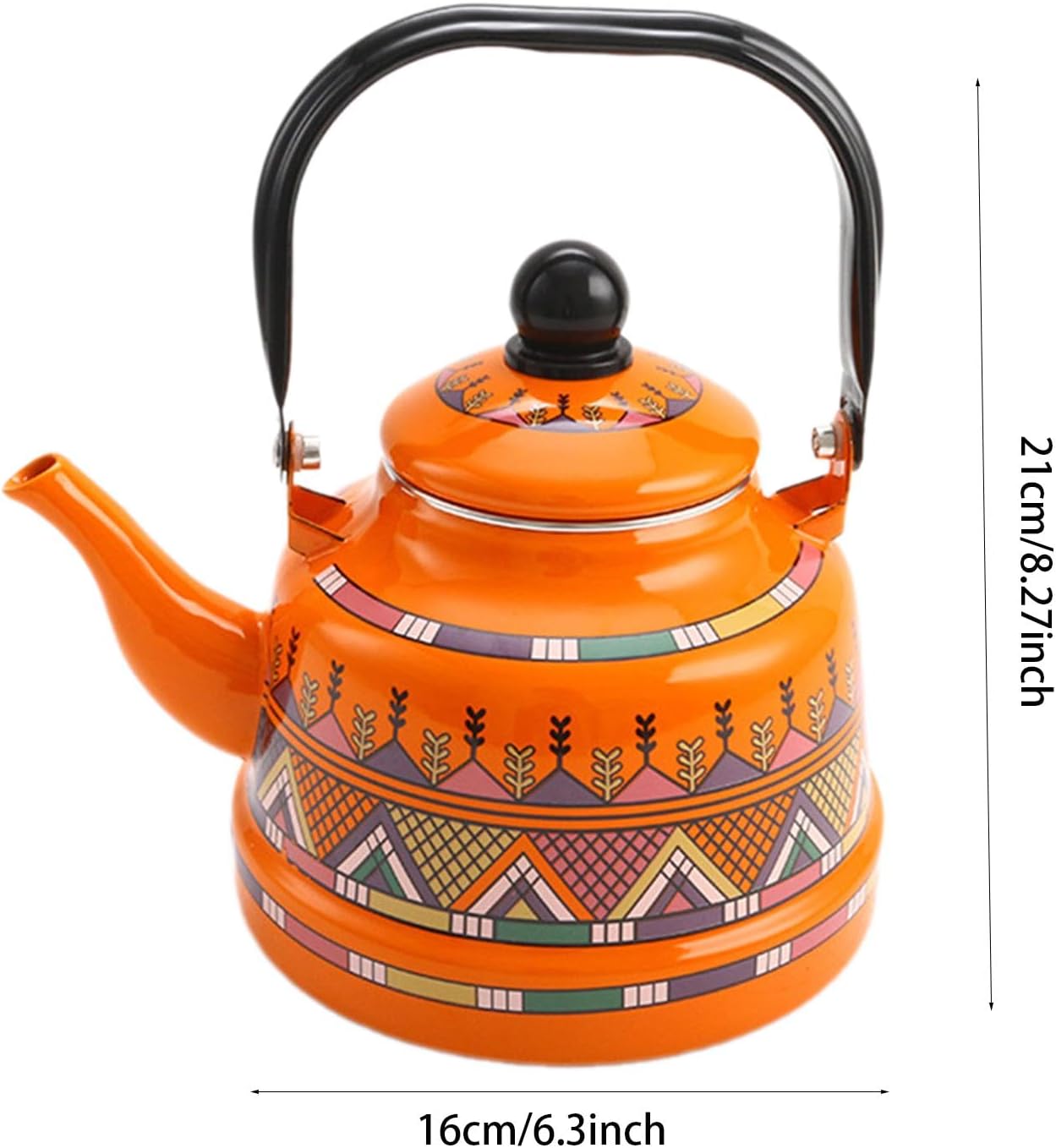 1.7L Enamel Tea Kettle Pot - Easy to Carry & Fill Water Jug for Kitchen Decor - Red/Orange Enamelware Boiling Pot for Home