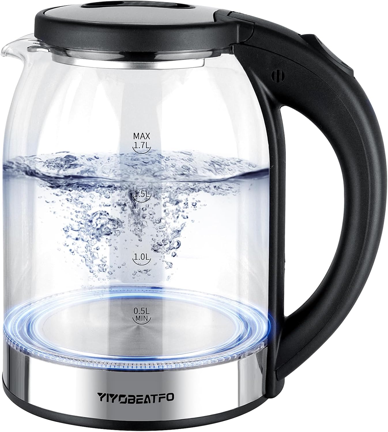 1.7L Glass Electric Kettle for Coffee & Tea, LED Light, Auto Shut-Off & Boil Dry Protection