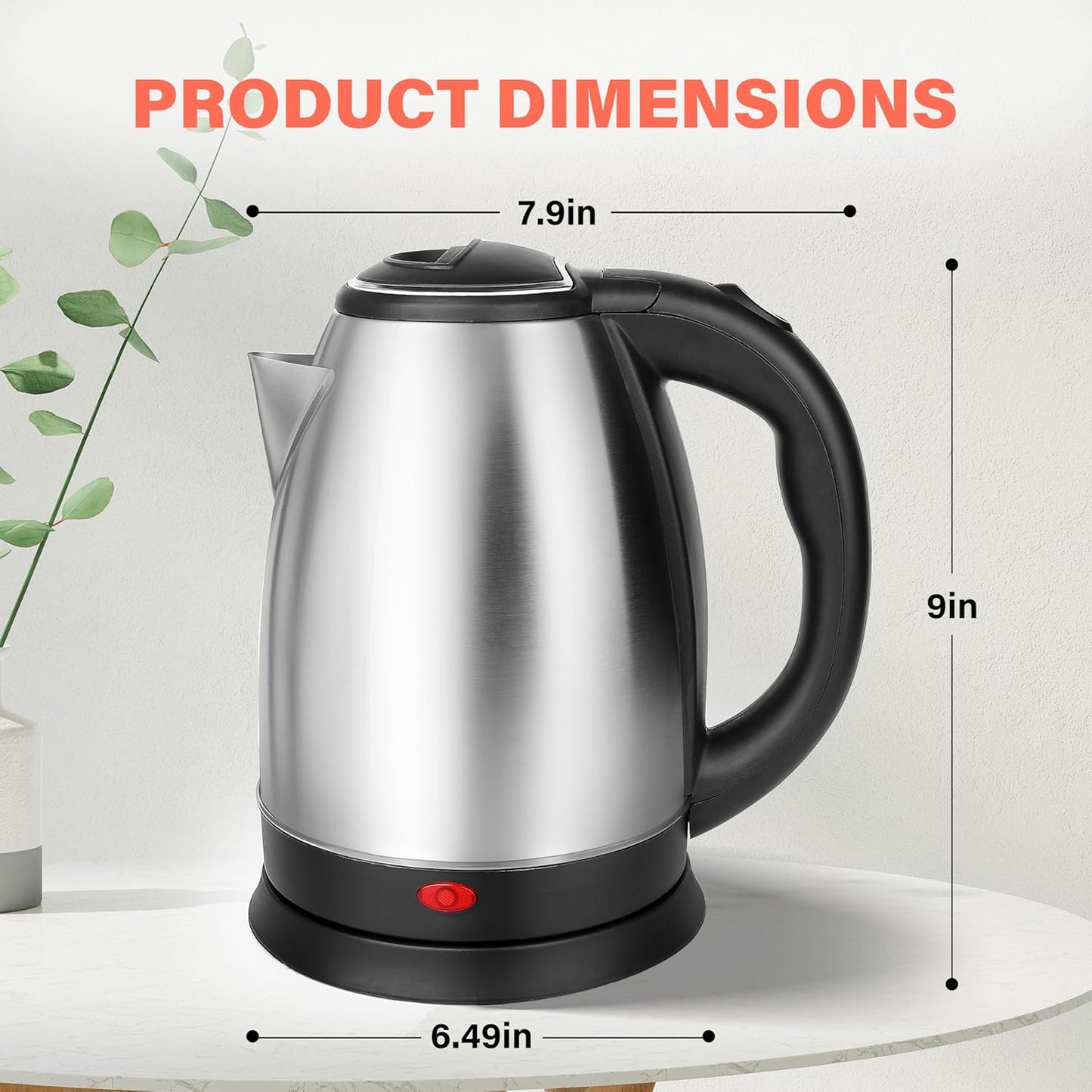1.7L Stainless Steel Electric Tea Kettle with 360 Degree Rotational Base, Automatic Shut Off - Black Silver Electric Kettle