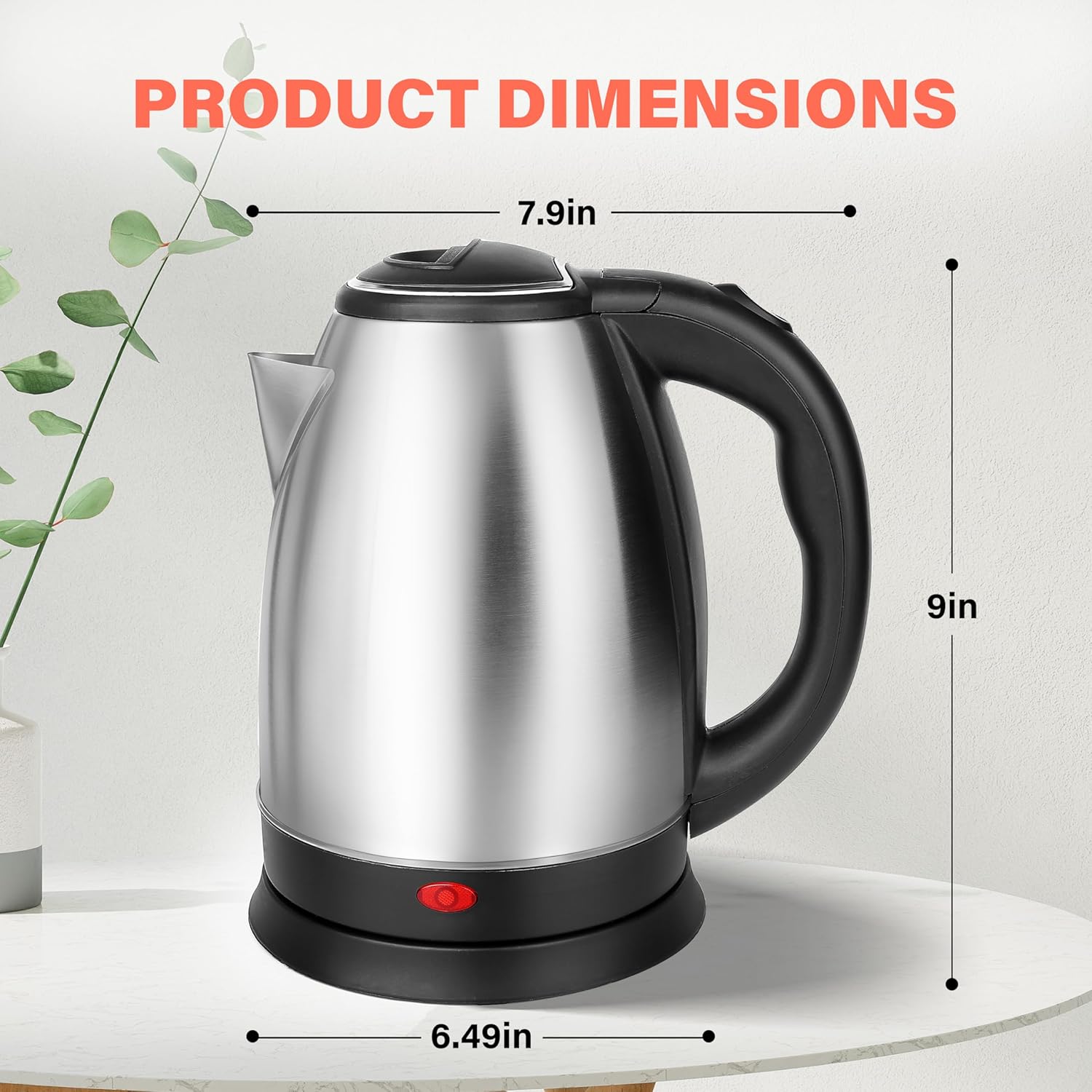 1.7L Stainless Steel Electric Tea Kettle with 360 Degree Rotational Base, Automatic Shut Off - Black Silver Electric Kettle