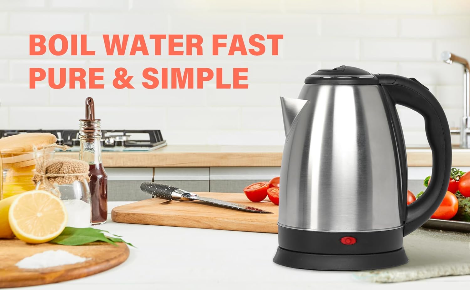 1.7L Stainless Steel Electric Tea Kettle with 360 Degree Rotational Base, Automatic Shut Off - Black Silver Electric Kettle