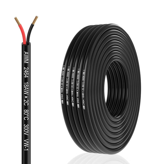 18 AWG Stranded PVC Cord Electrical Wire - 32.8FT, 2 Conductor Oxygen Free Copper for Automotive, LED Lighting & Lamps