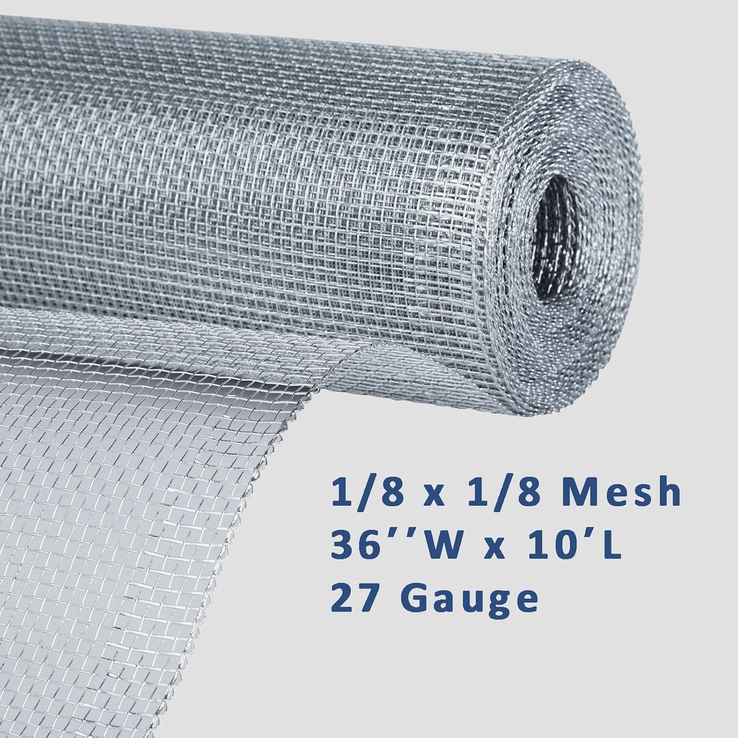 1/8 inch Mesh Hardware Cloth Roll 36in. x 10ft. - 27 Gauge Galvanized Wire Mesh for Bee Screen, Chicken Coops, Craft Projects