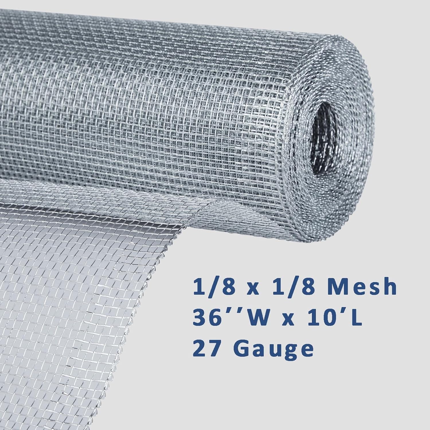 1/8 inch Mesh Hardware Cloth Roll 36in. x 10ft. - 27 Gauge Galvanized Wire Mesh for Bee Screen, Chicken Coops, Craft Projects