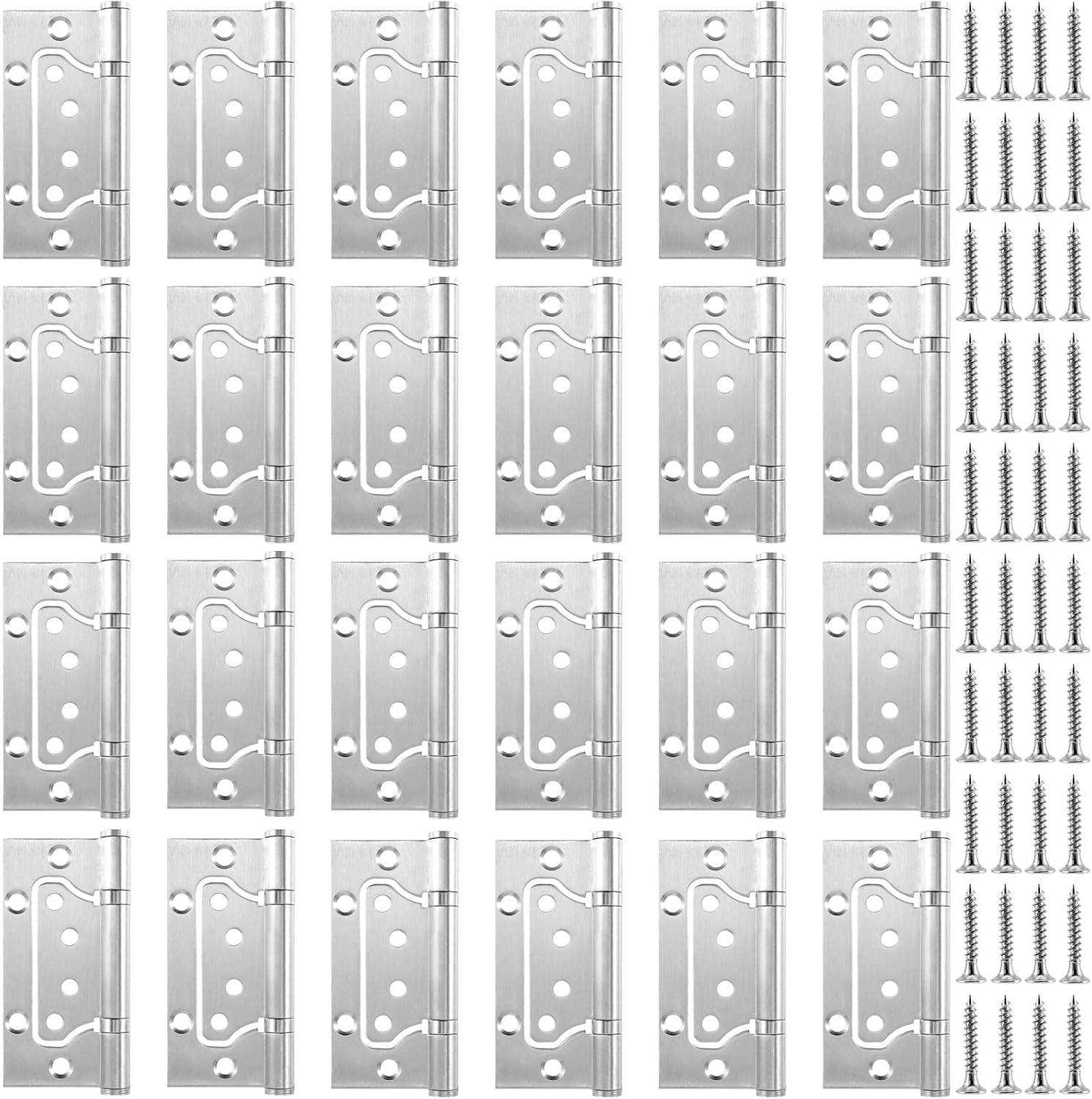 18 Pack 4 x 3 Inch Stainless Steel Non Mortise Door Hinges with Mounting Screws, Brushed Surface Silver Finish - 9 Pairs