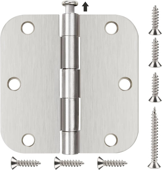 18-Pack Brushed Nickel Interior Door Hinges - 3.5 Inch with 5/8” Radius Corners - Silver Hardware Controls - WildKart