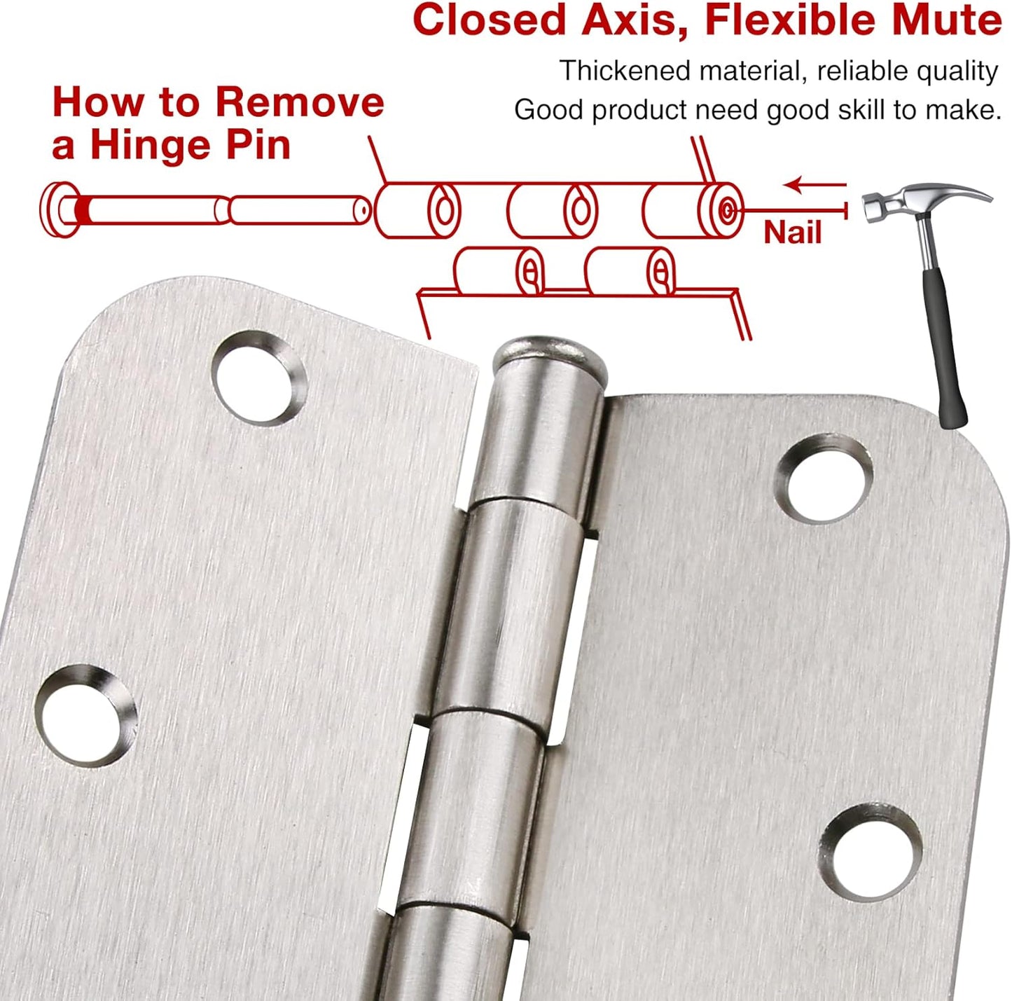 18-Pack Brushed Nickel Interior Door Hinges - 3.5 Inch with 5/8” Radius Corners - Silver Hardware Controls - WildKart