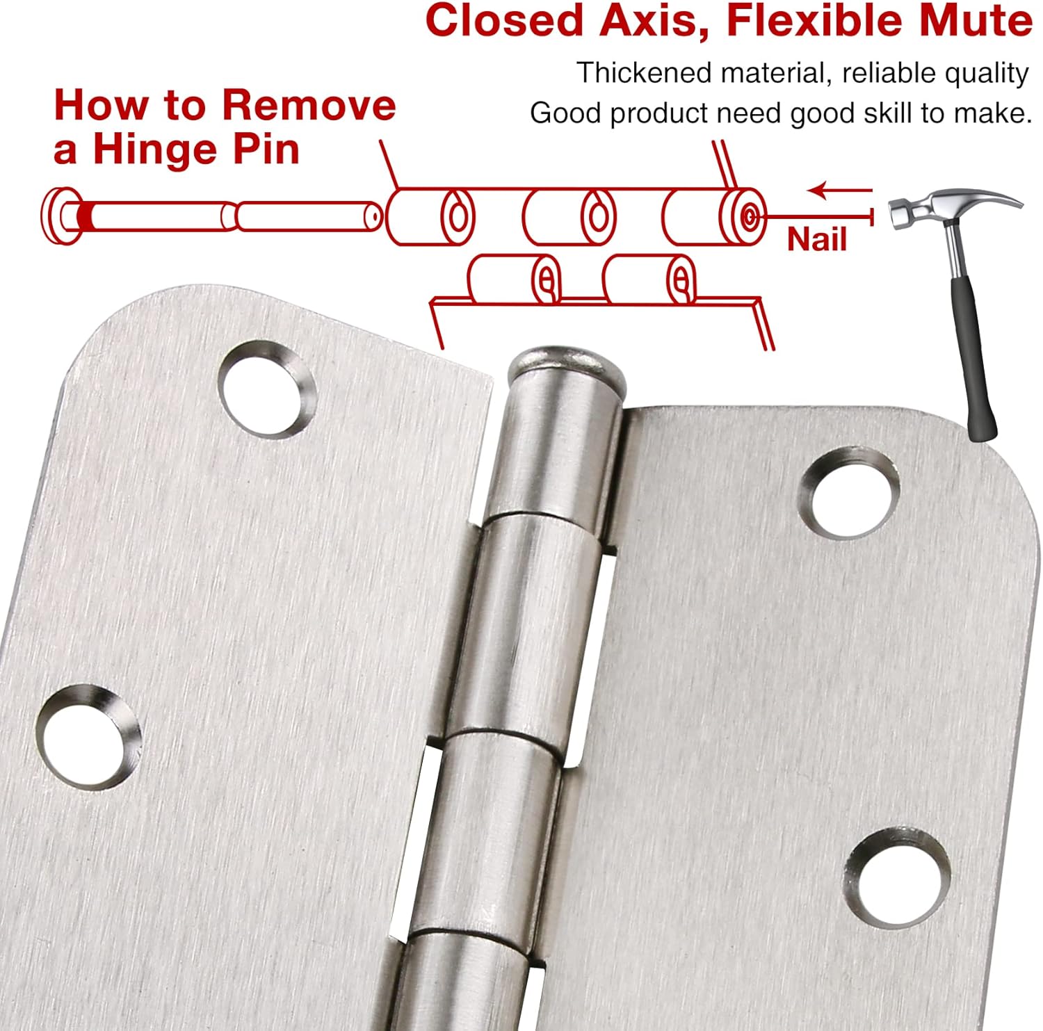 18-Pack Brushed Nickel Interior Door Hinges - 3.5 Inch with 5/8” Radius Corners - Silver Hardware Controls - WildKart