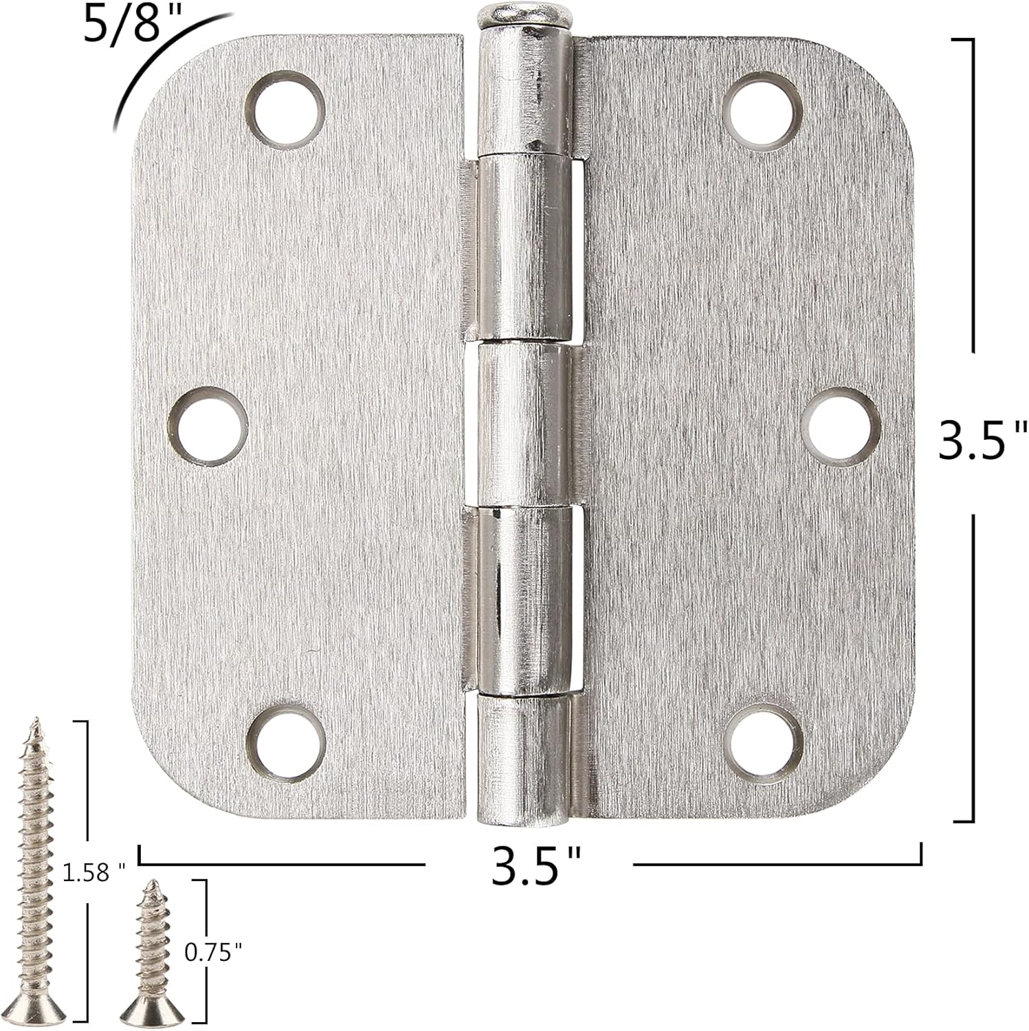 18-Pack Brushed Nickel Interior Door Hinges - 3.5 Inch with 5/8” Radius Corners - Silver Hardware Controls - WildKart