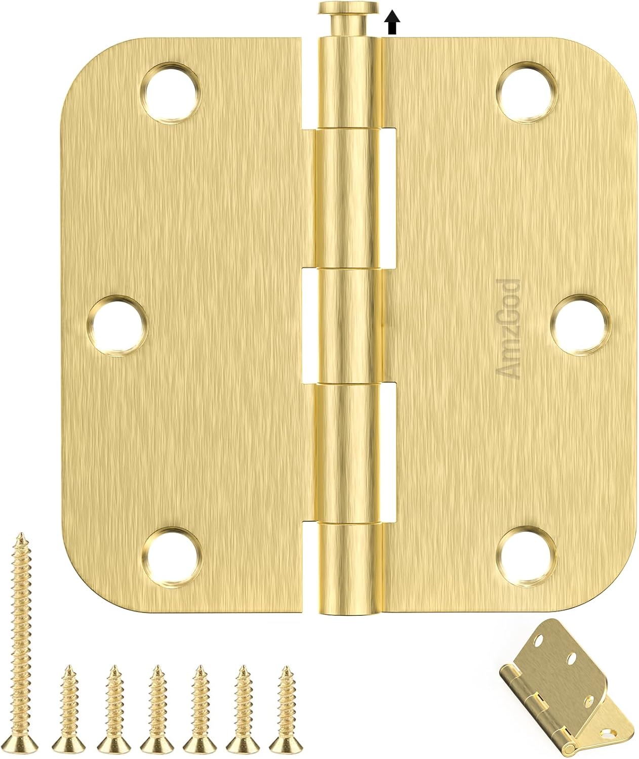 18 Pack Gold Satin Brass Door Hinges - 3.5 Inch Rounded Interior Hinges for Residential Doors