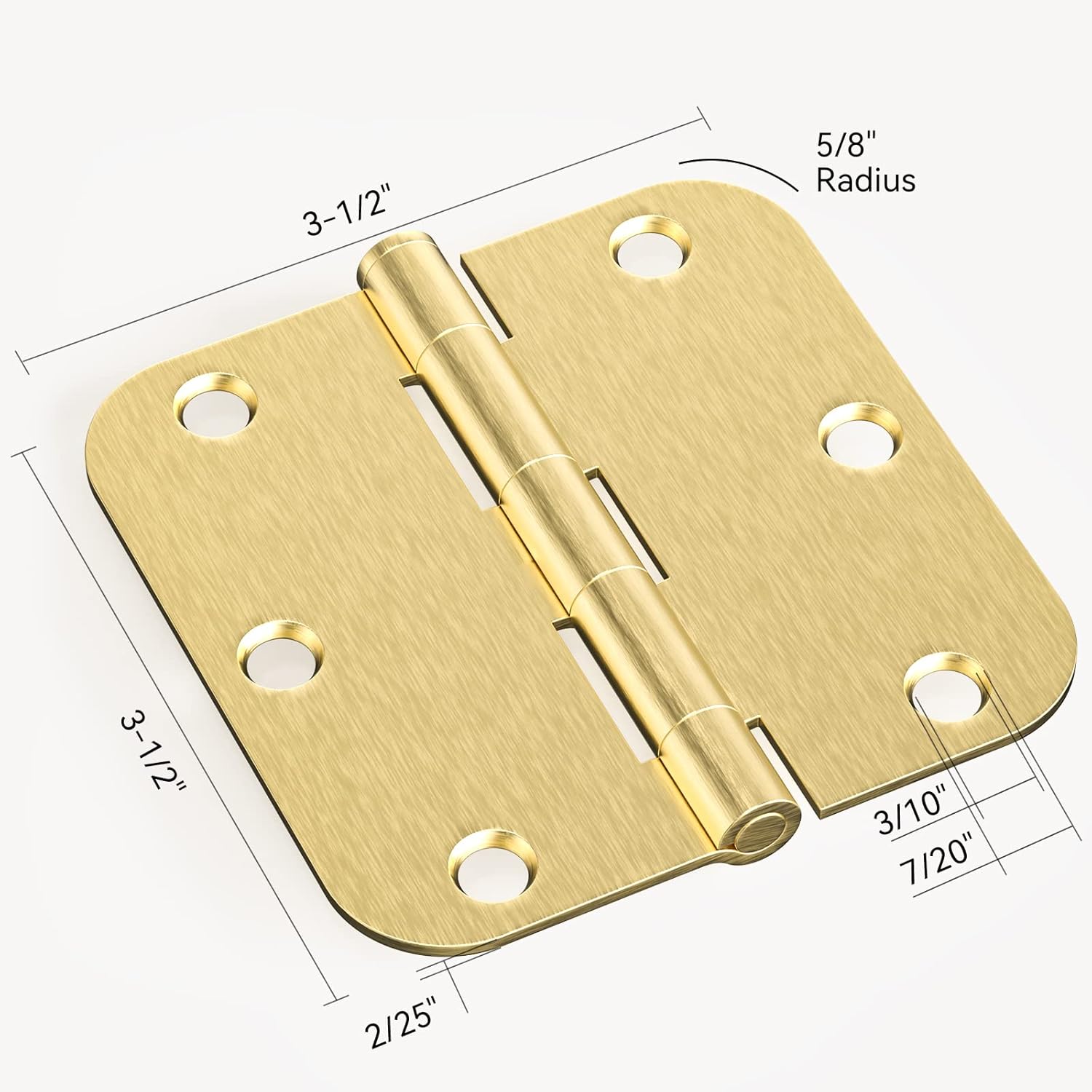 18 Pack Gold Satin Brass Door Hinges - 3.5 Inch Rounded Interior Hinges for Residential Doors