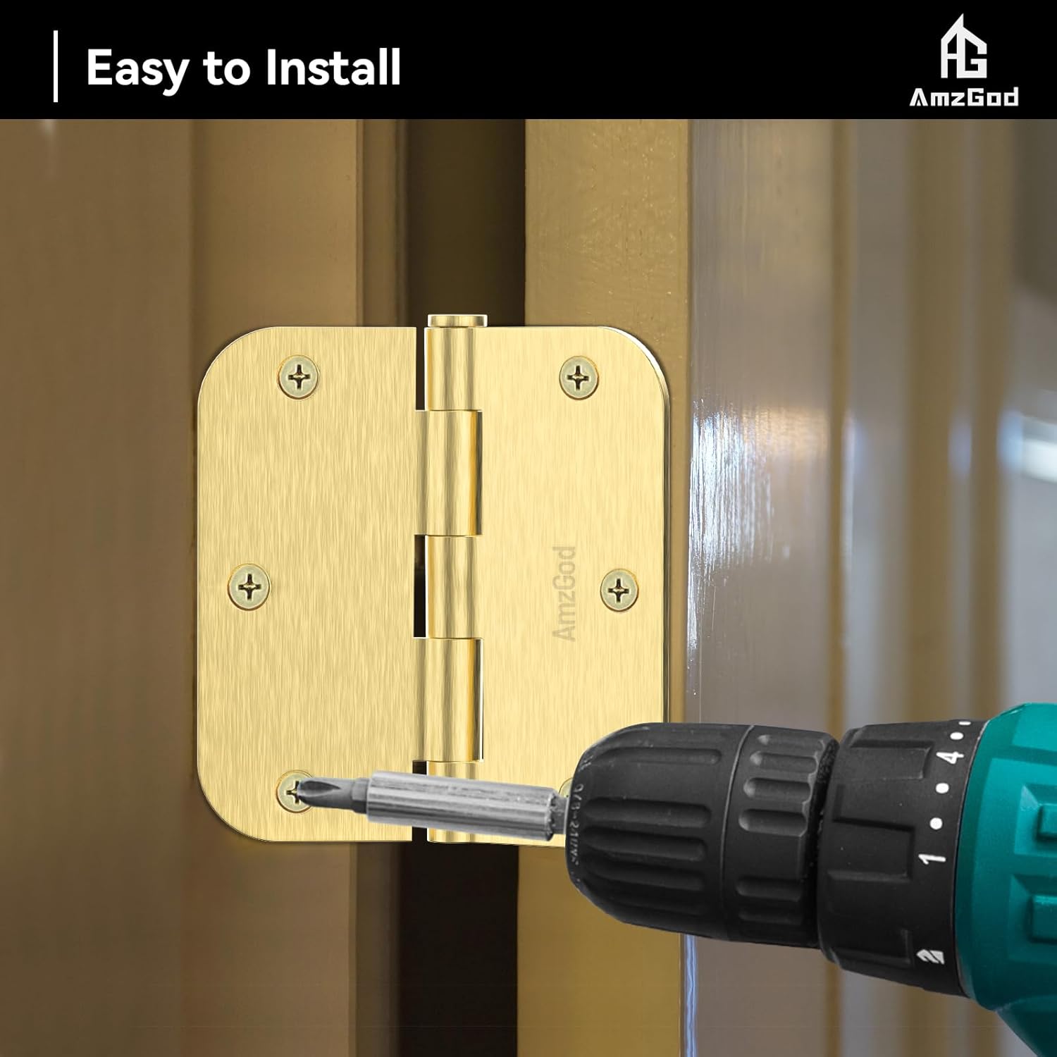 18 Pack Gold Satin Brass Door Hinges - 3.5 Inch Rounded Interior Hinges for Residential Doors