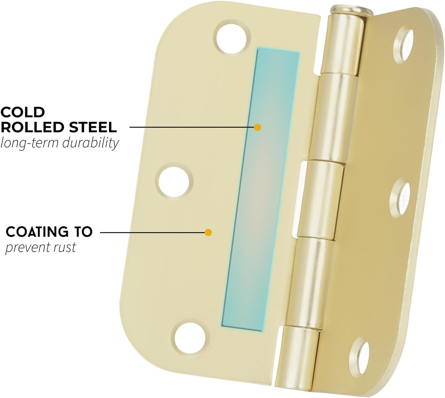 18-Pack Goldenwarm 3.5" Polished Brass Door Hinges - 3.5x3.5" with 5/8" Radius Corners - Bright Gold Interior Hardware
