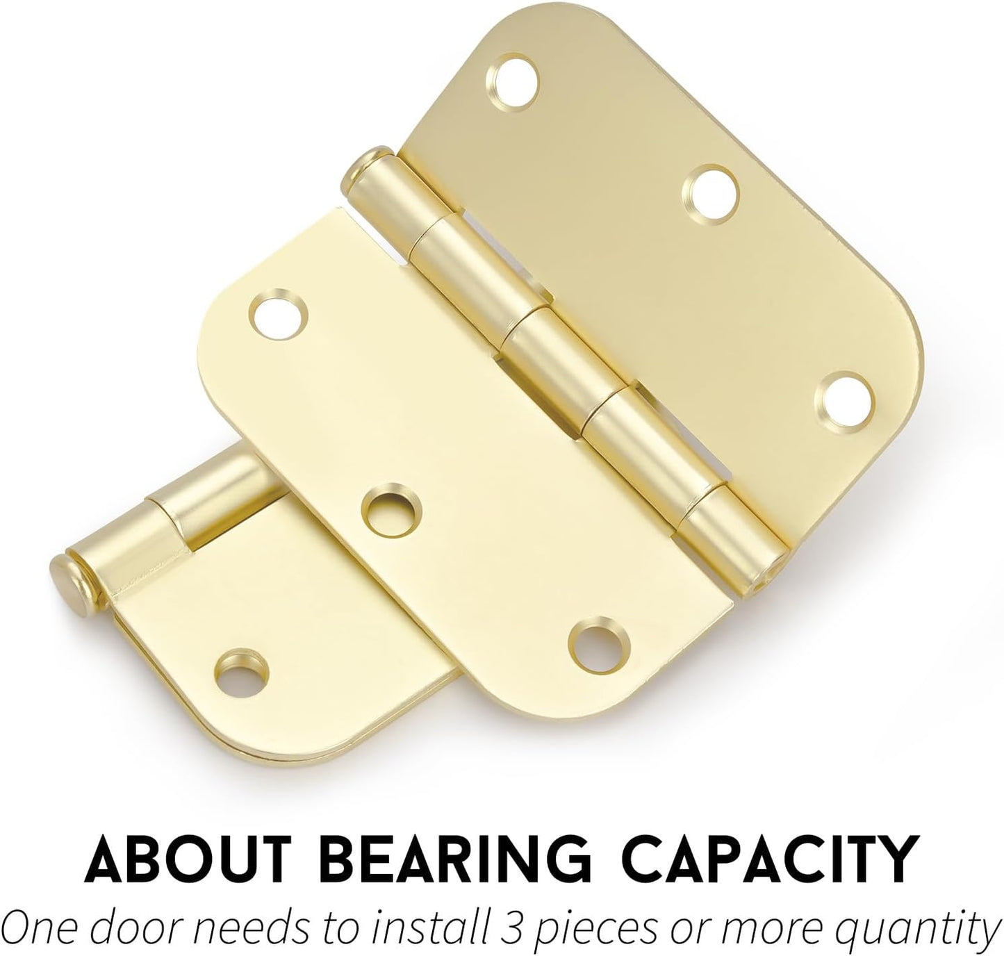 18-Pack Goldenwarm 3.5" Polished Brass Door Hinges - 3.5x3.5" with 5/8" Radius Corners - Bright Gold Interior Hardware