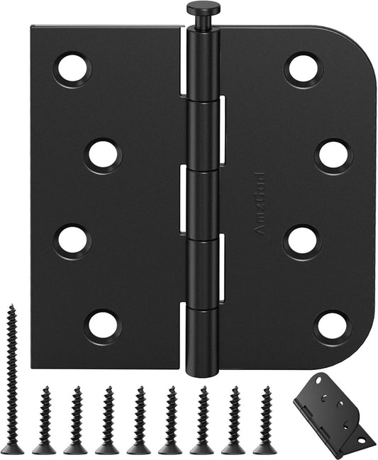18 Pack Matte Black 4 Inch Heavy Duty Door Hinges for Front & Back Doors - Square & 5/8" Radius Corners, Quiet No Squeak, Removable Pin - Exterior Residential Hinges