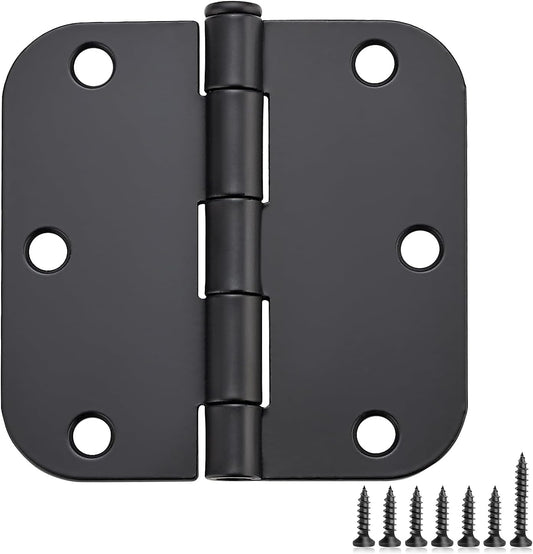 18 Pack Matte Black Door Hinges 3.5"x 3.5" with 5/8" Radius Corners - Steel Bifold Residential Standard Hinges for Interior Doors - WildKart