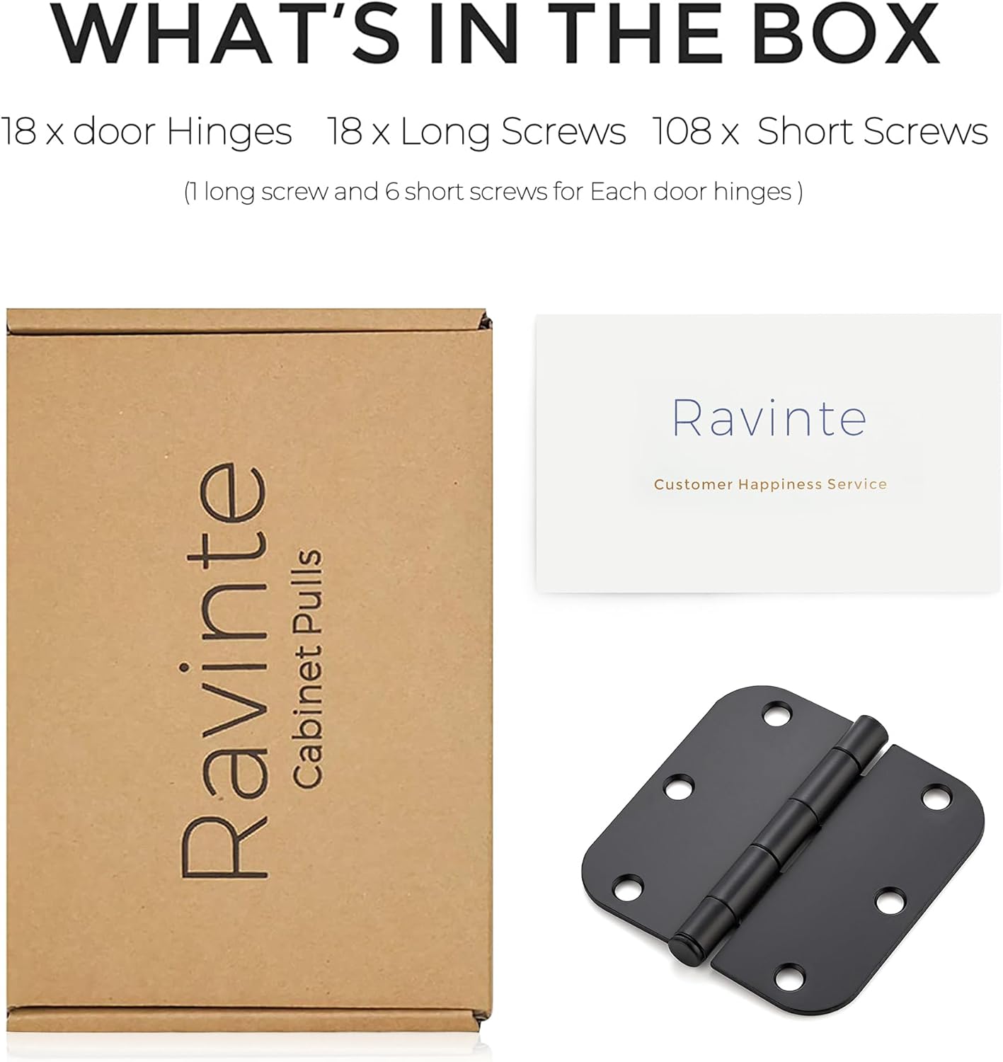 18 Pack Matte Black Door Hinges 3.5"x 3.5" with 5/8" Radius Corners - Steel Bifold Residential Standard Hinges for Interior Doors - WildKart