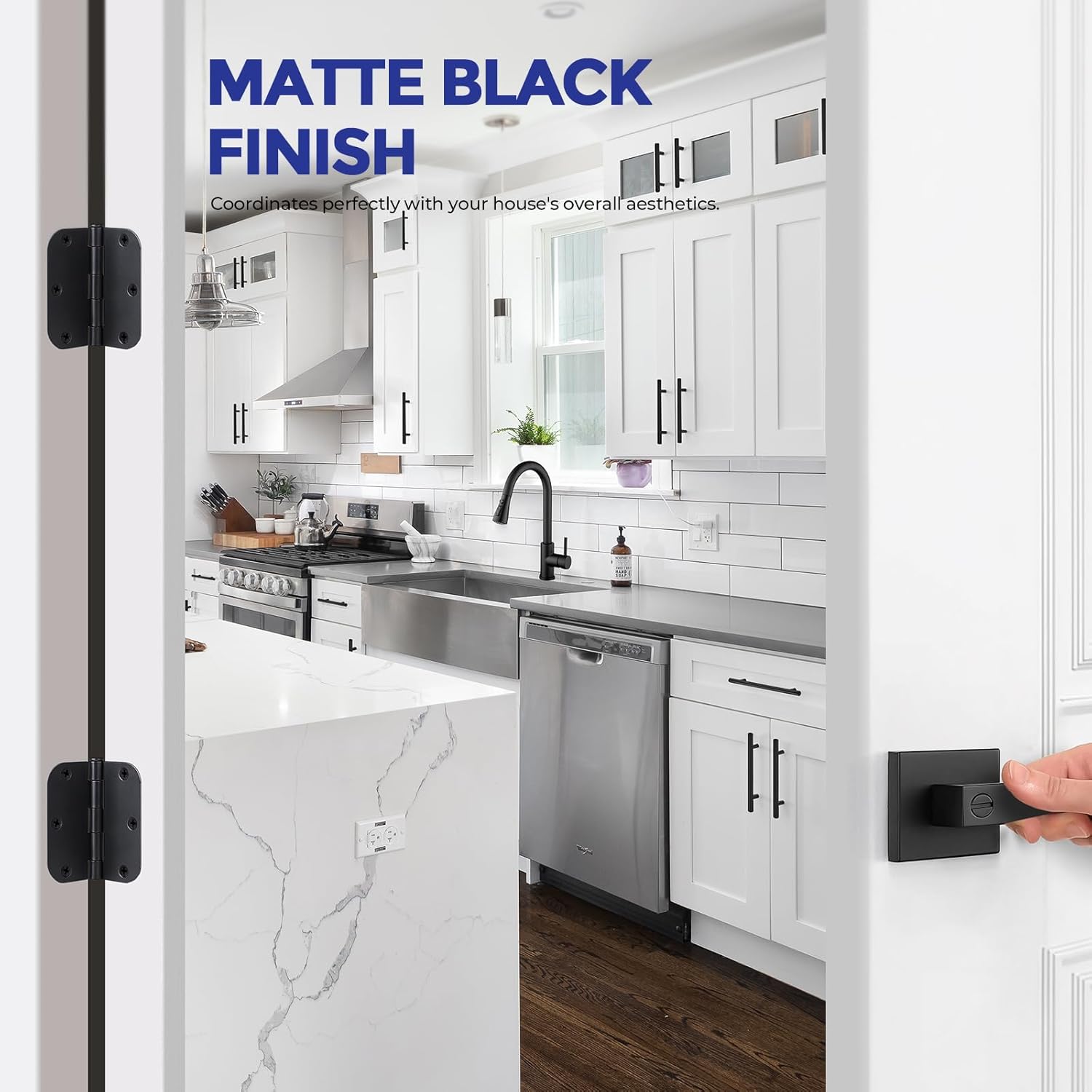 18 Pack Matte Black Door Hinges 3.5"x 3.5" with 5/8" Radius Corners - Steel Bifold Residential Standard Hinges for Interior Doors - WildKart