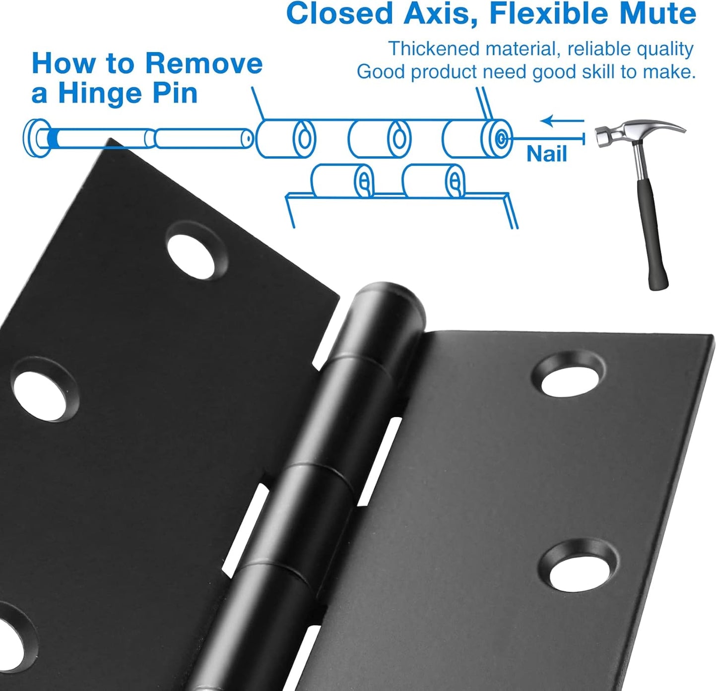 18 Pack Matte Black Heavy-Duty Interior Door Hinges 3.5 x 3.5 Inch with Square Corners - Ideal for Standard Bedroom, Office, RV, Garage, Shed, or Treehouse Doors