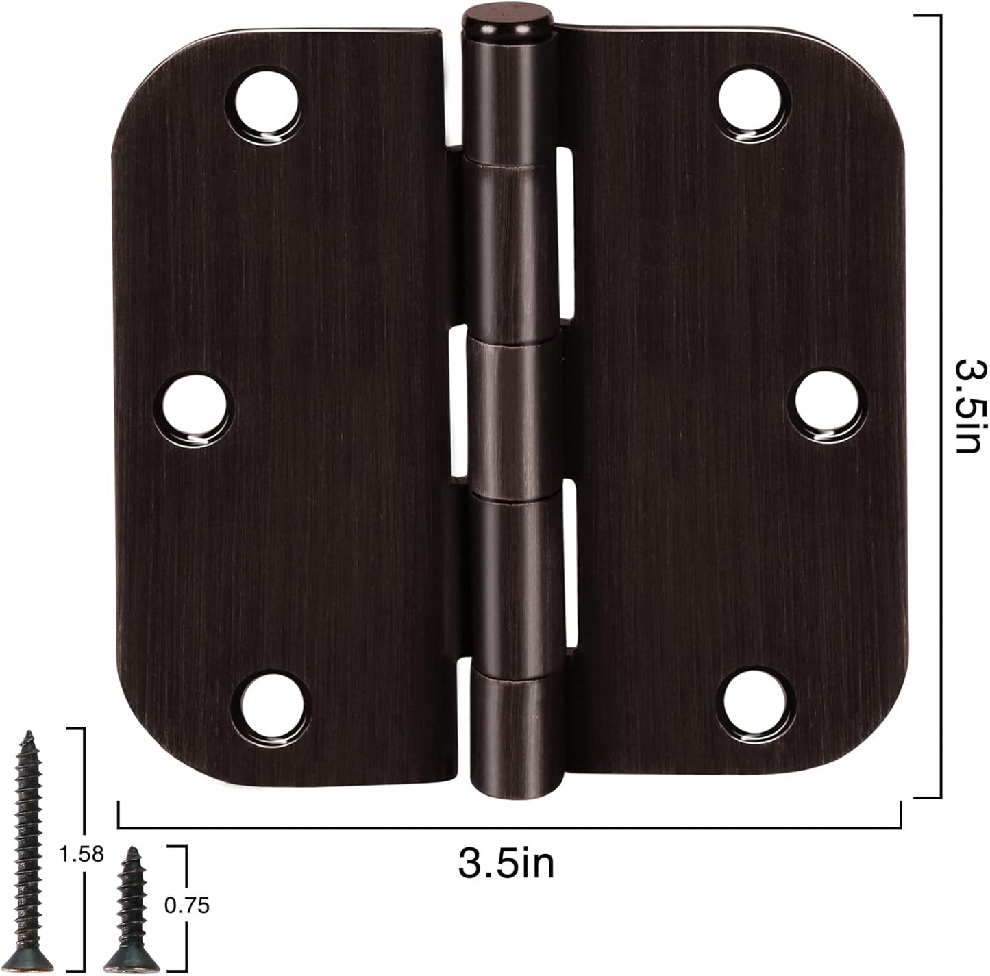 18 Pack Oil Rubbed Bronze Door Hinges 3.5 Inch Rounded 5/8 Radius - Residential Bedroom Door Hardware - Standard Flat Hinges for Indoor Doors