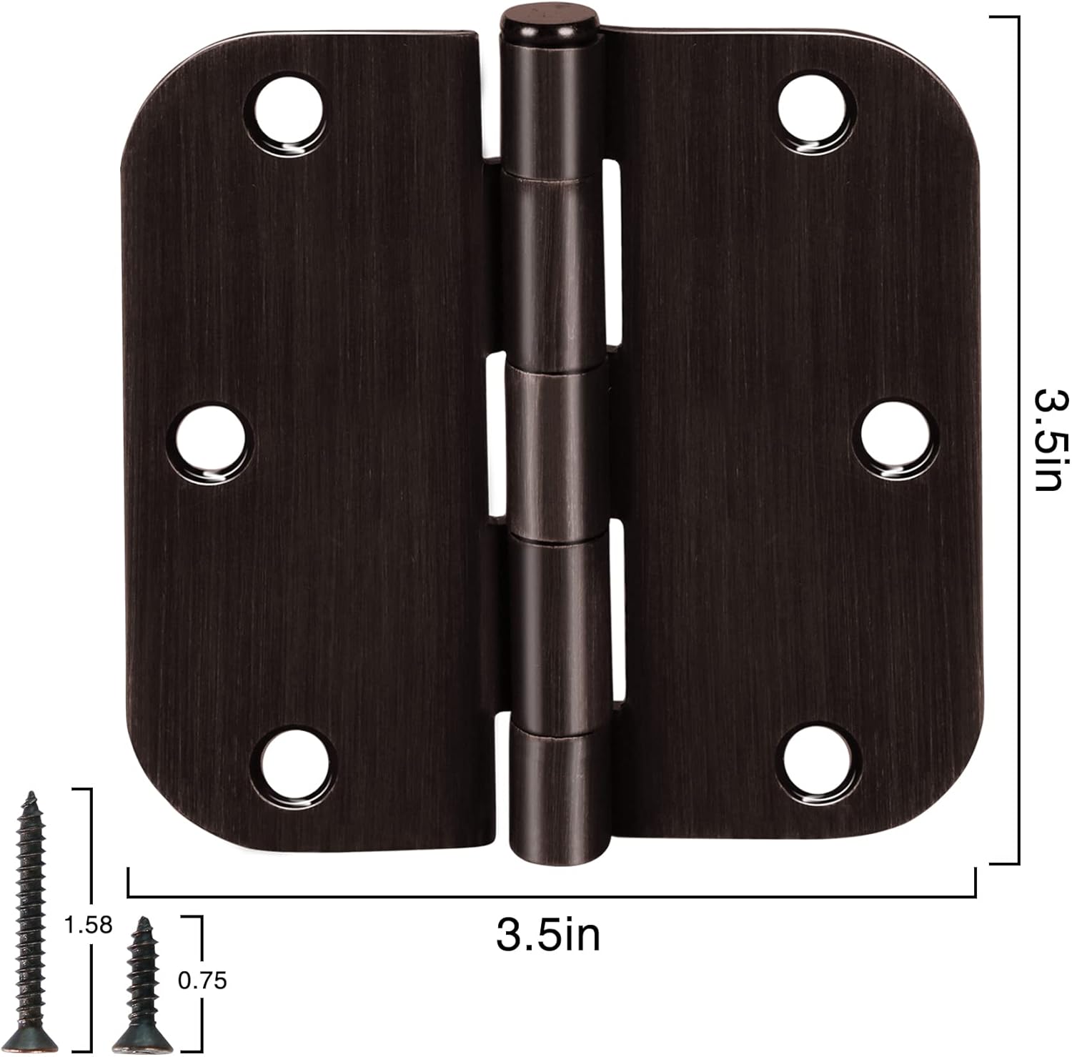 18 Pack Oil Rubbed Bronze Door Hinges 3.5 Inch Rounded 5/8 Radius - Residential Bedroom Door Hardware - Standard Flat Hinges for Indoor Doors