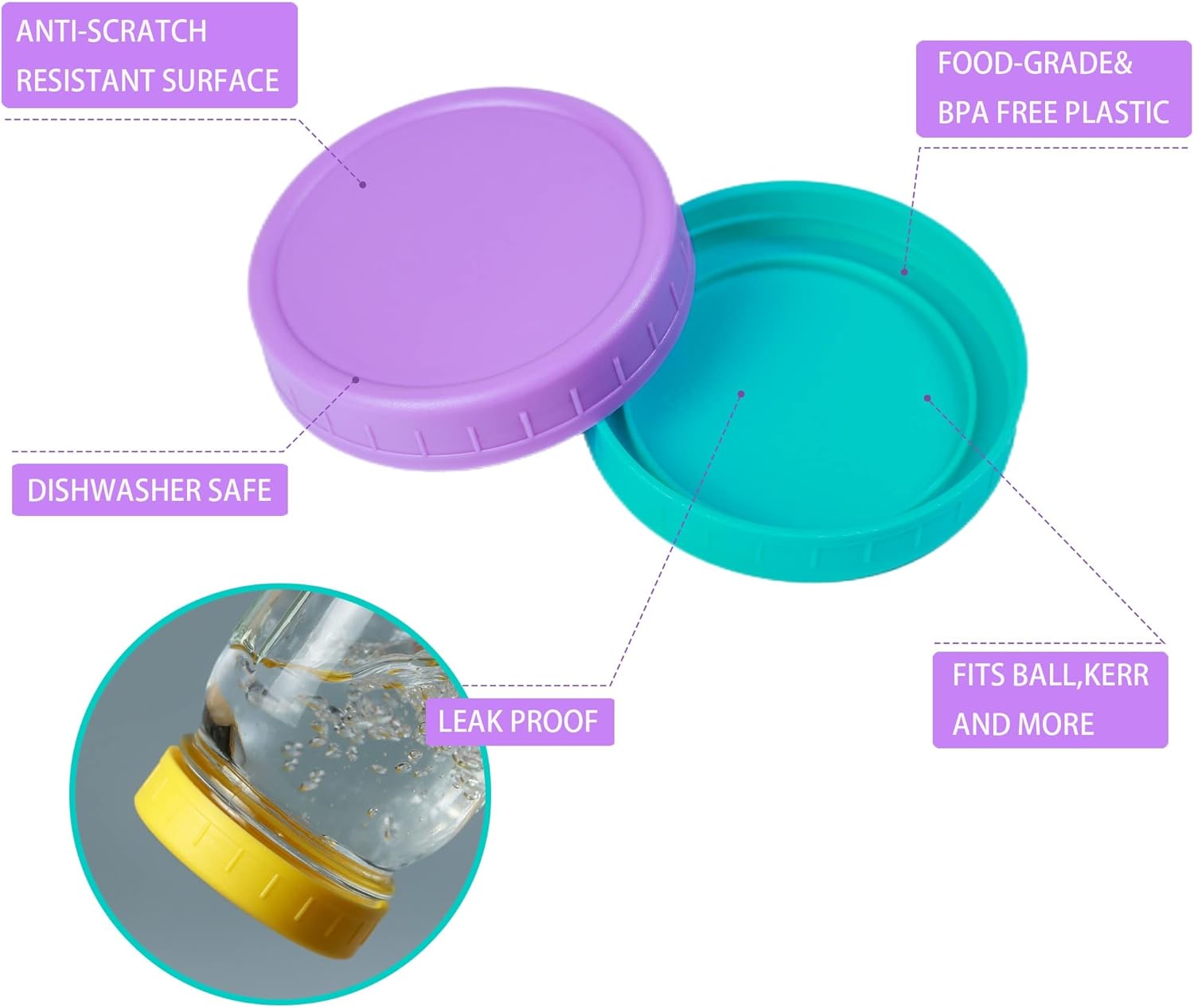 18 Pack Plastic Mason Jar Lids with Silicone Rings - 9 Wide Mouth & 9 Regular Mouth Canning Lids in 9 Colors - Fits Ball, Kerr, and More