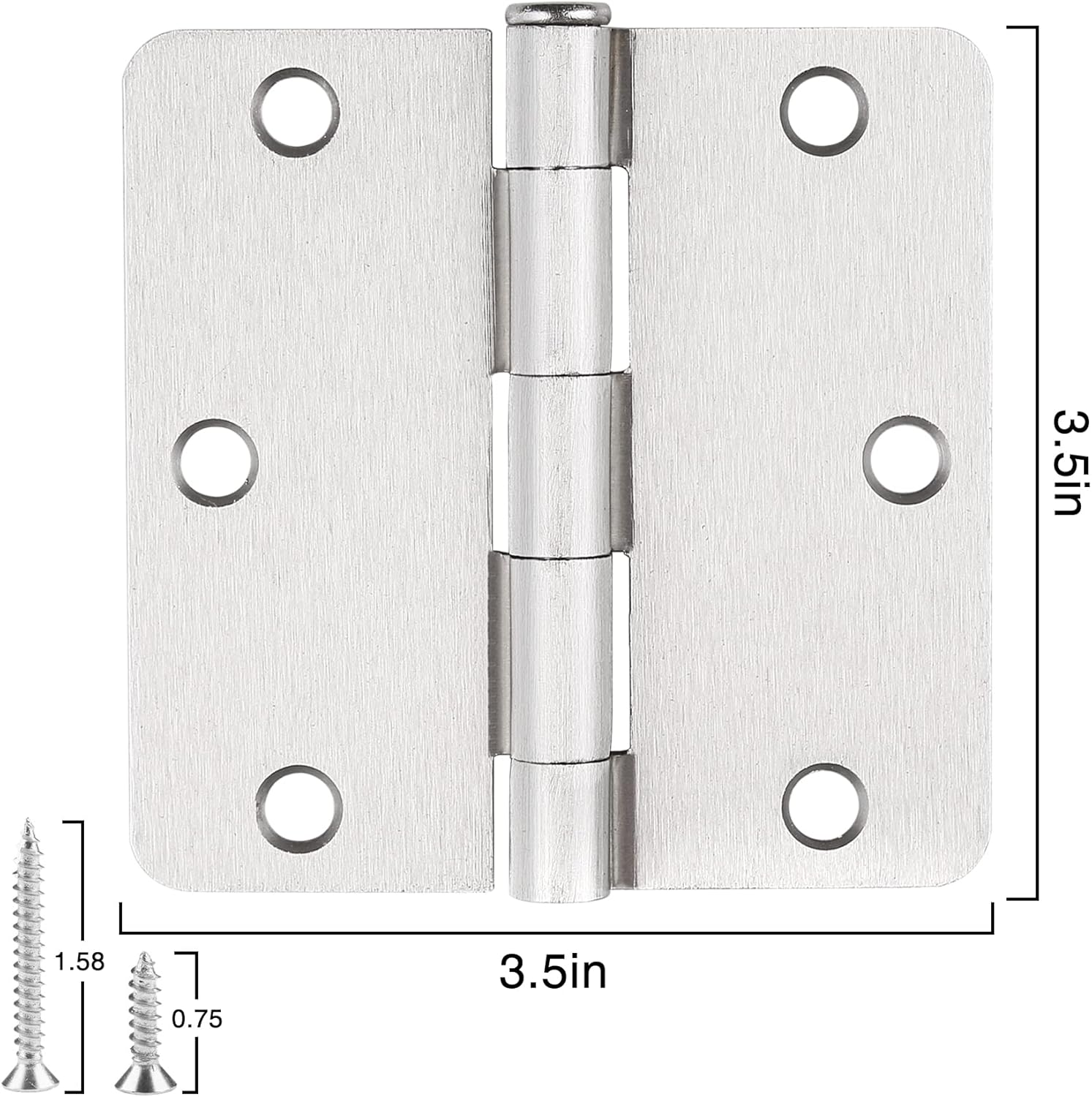 18 Pack Satin Nickel 3.5" Interior Door Hinges for Bedroom Doors - Brushed Nickel Finish, 1/4" Radius, Small Rounded Corner - Standard Bifold Residential Hinge