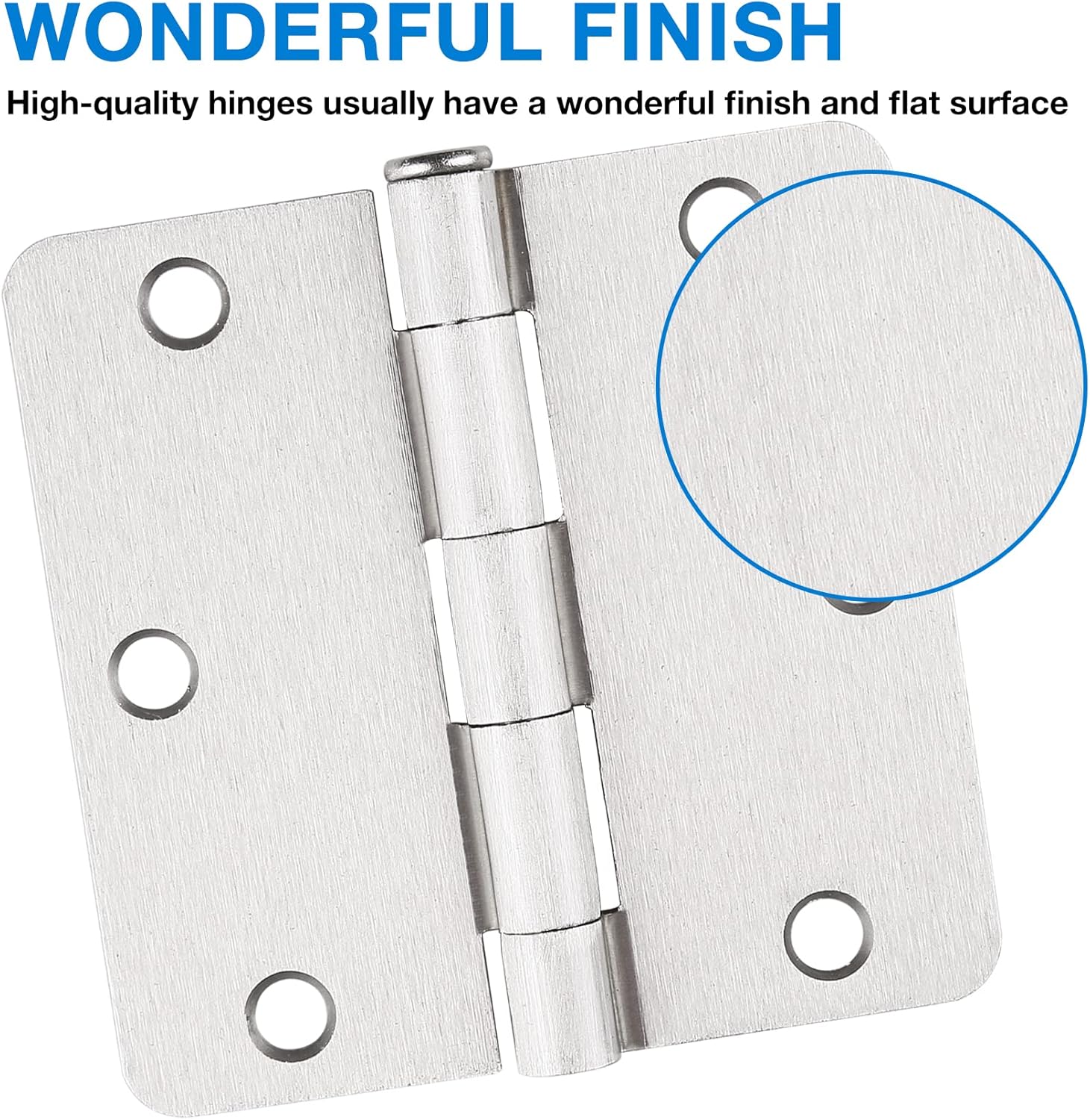 18 Pack Satin Nickel 3.5" Interior Door Hinges for Bedroom Doors - Brushed Nickel Finish, 1/4" Radius, Small Rounded Corner - Standard Bifold Residential Hinge