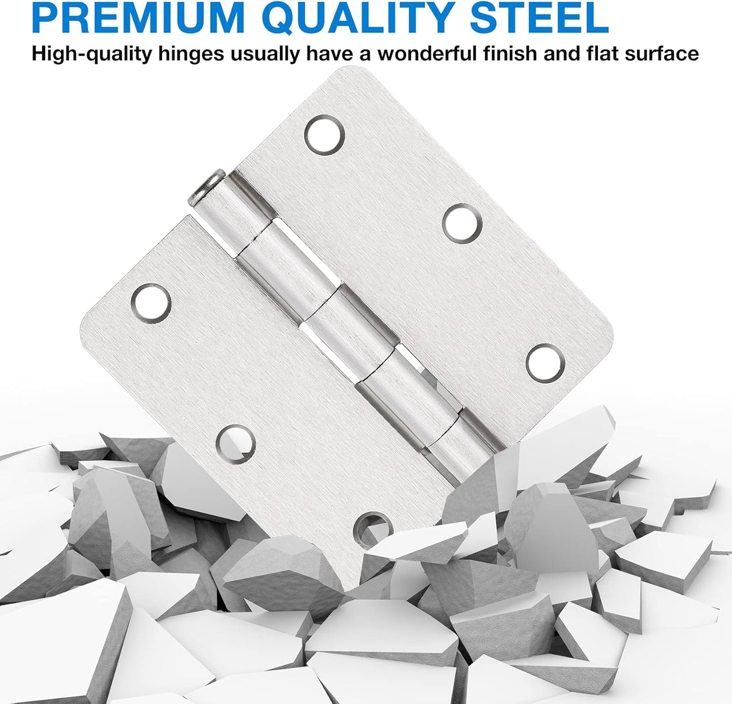 18 Pack Satin Nickel 3.5" Interior Door Hinges for Bedroom Doors - Brushed Nickel Finish, 1/4" Radius, Small Rounded Corner - Standard Bifold Residential Hinge