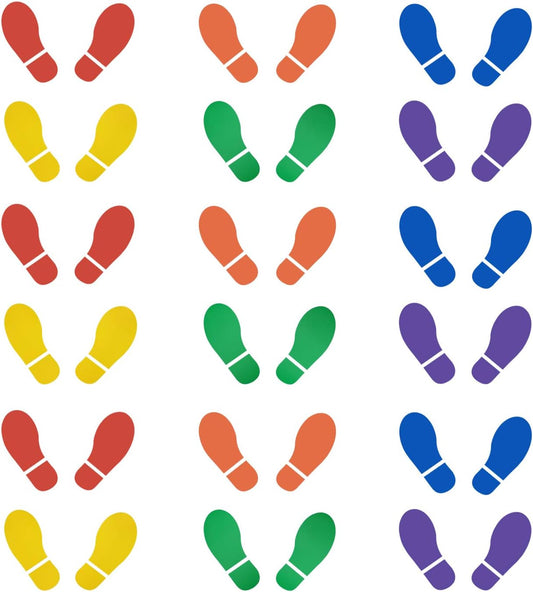 18 Pairs of Colorful Kids Size Footprint Stickers for Schools, Offices, Walls, and Floors - 36 Prints in 6 Vibrant Colors