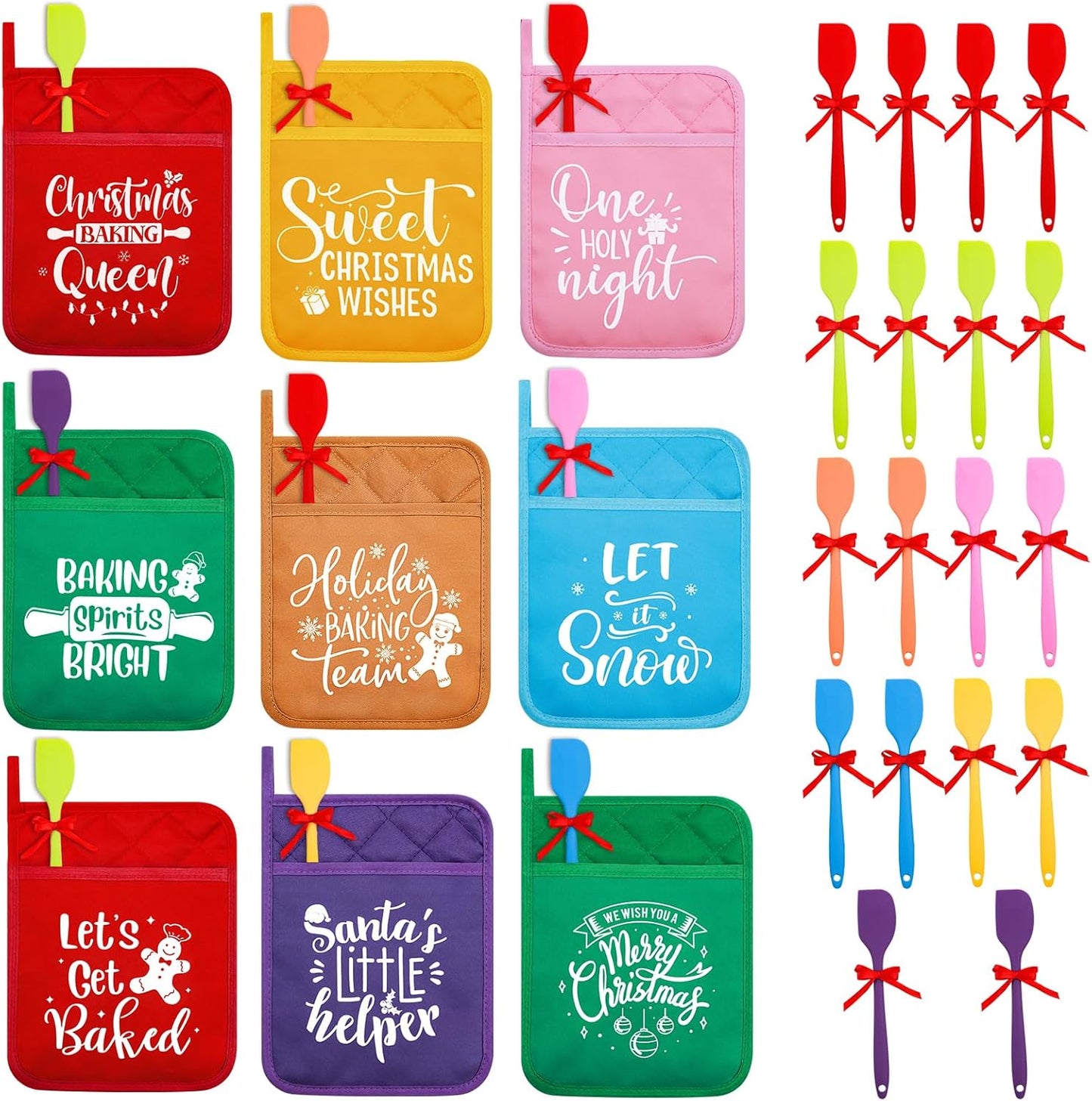 18-Piece Christmas Kitchen Utensil Set with Pot Holders, Silicone Spatula, and Ribbons - Perfect Baking Gifts for Xmas