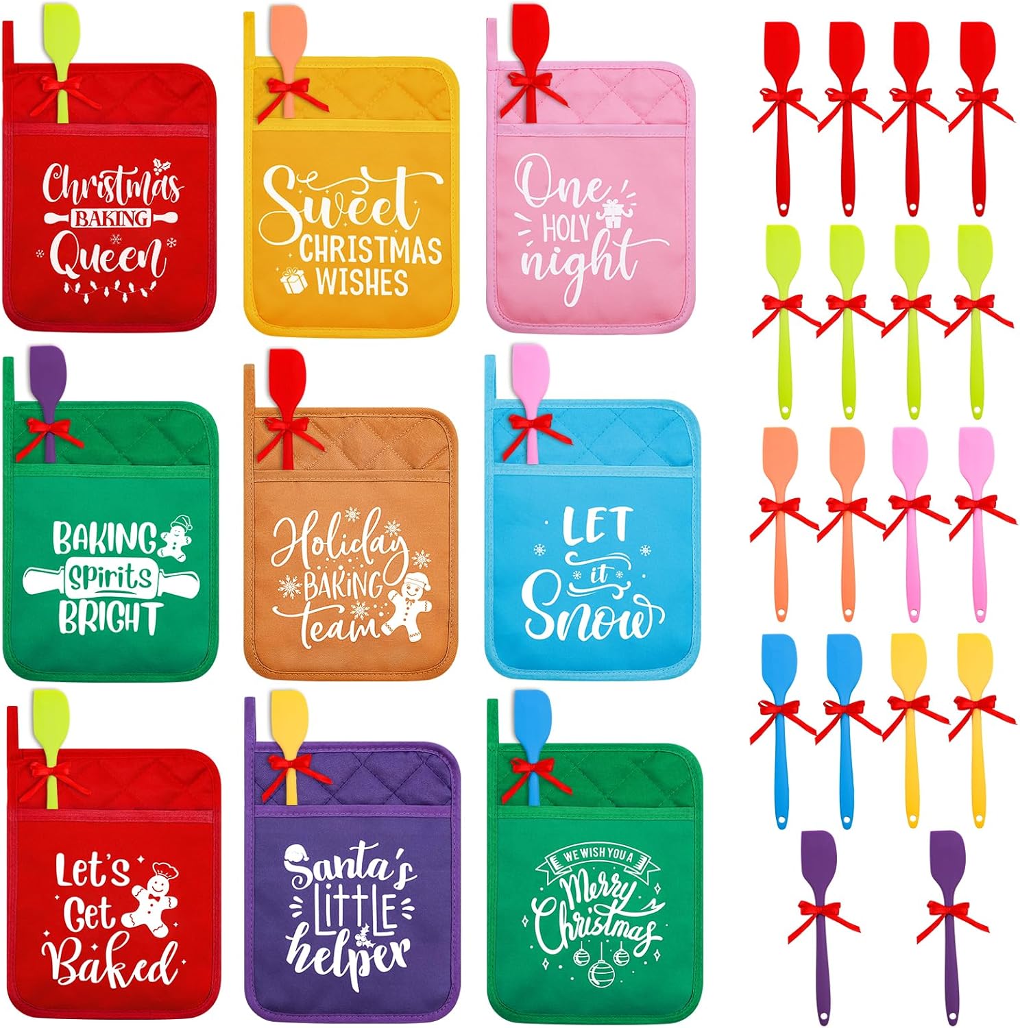 18-Piece Christmas Kitchen Utensil Set with Pot Holders, Silicone Spatula, and Ribbons - Perfect Baking Gifts for Xmas